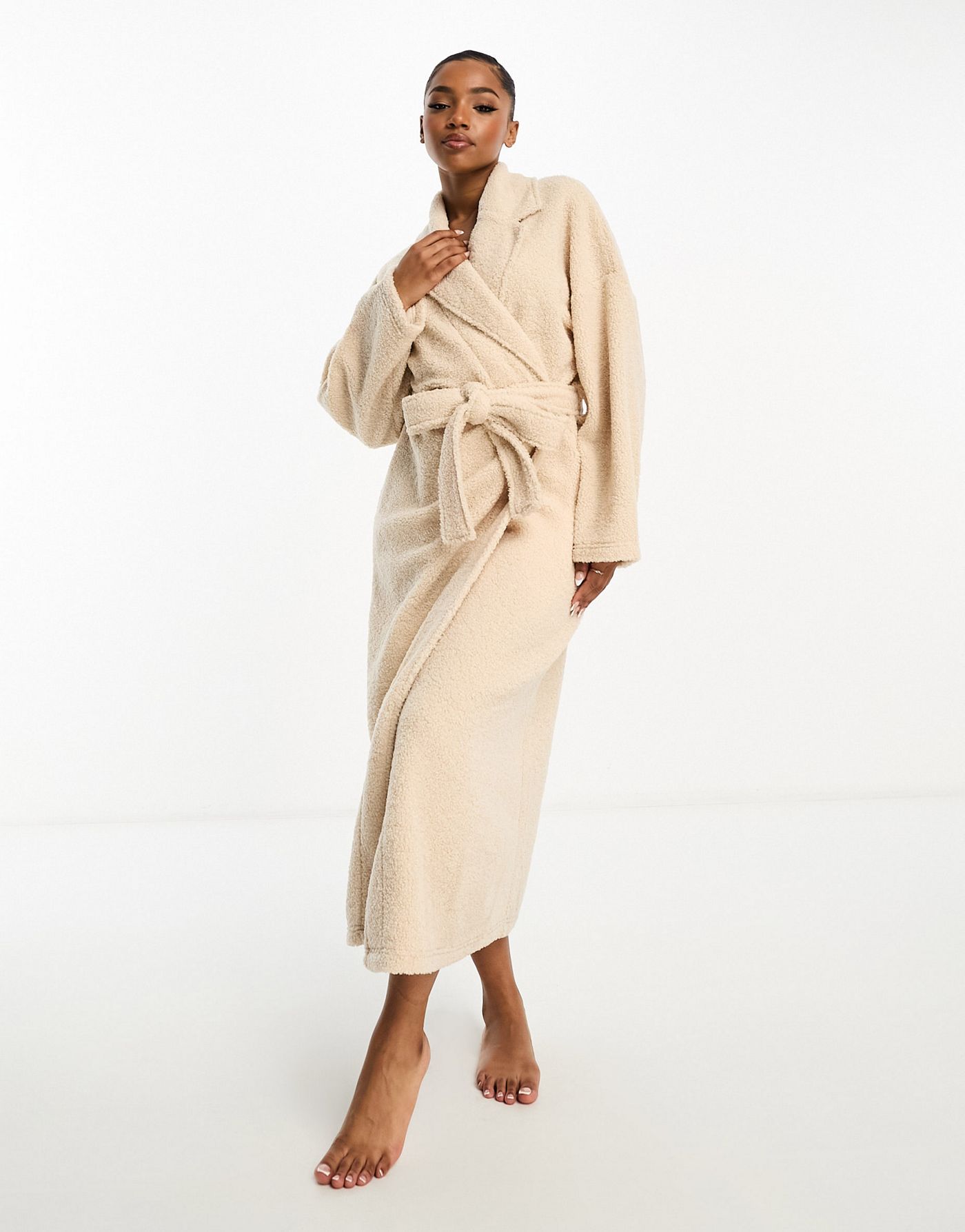 ASOS DESIGN borg maxi robe in cream