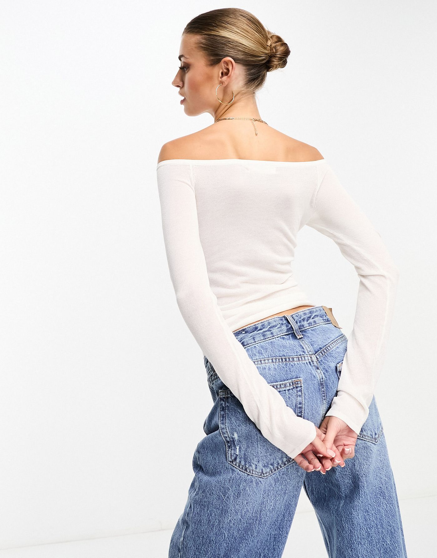 4th & Reckless bardot sheer detail top in white