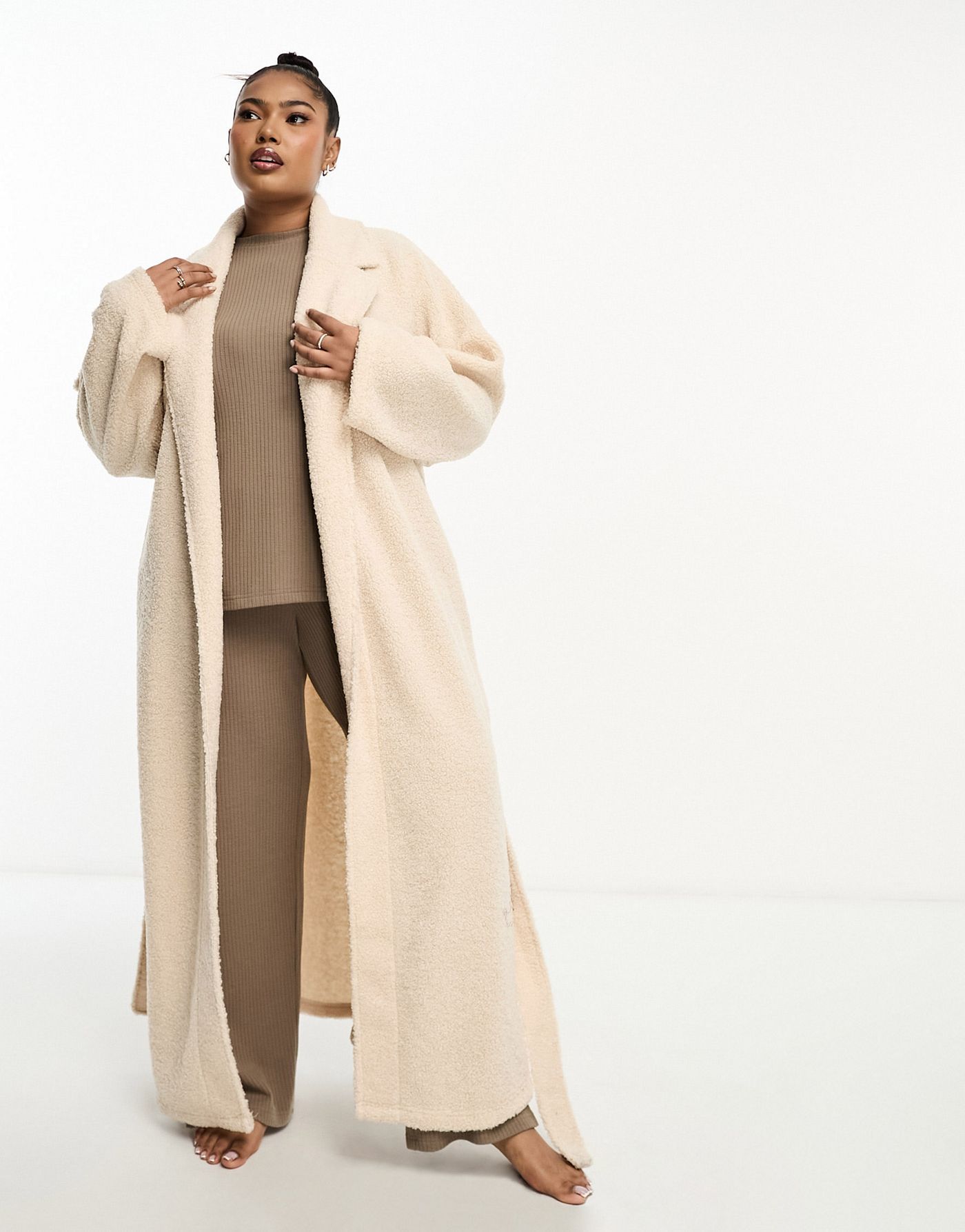 ASOS DESIGN Curve borg maxi robe in cream