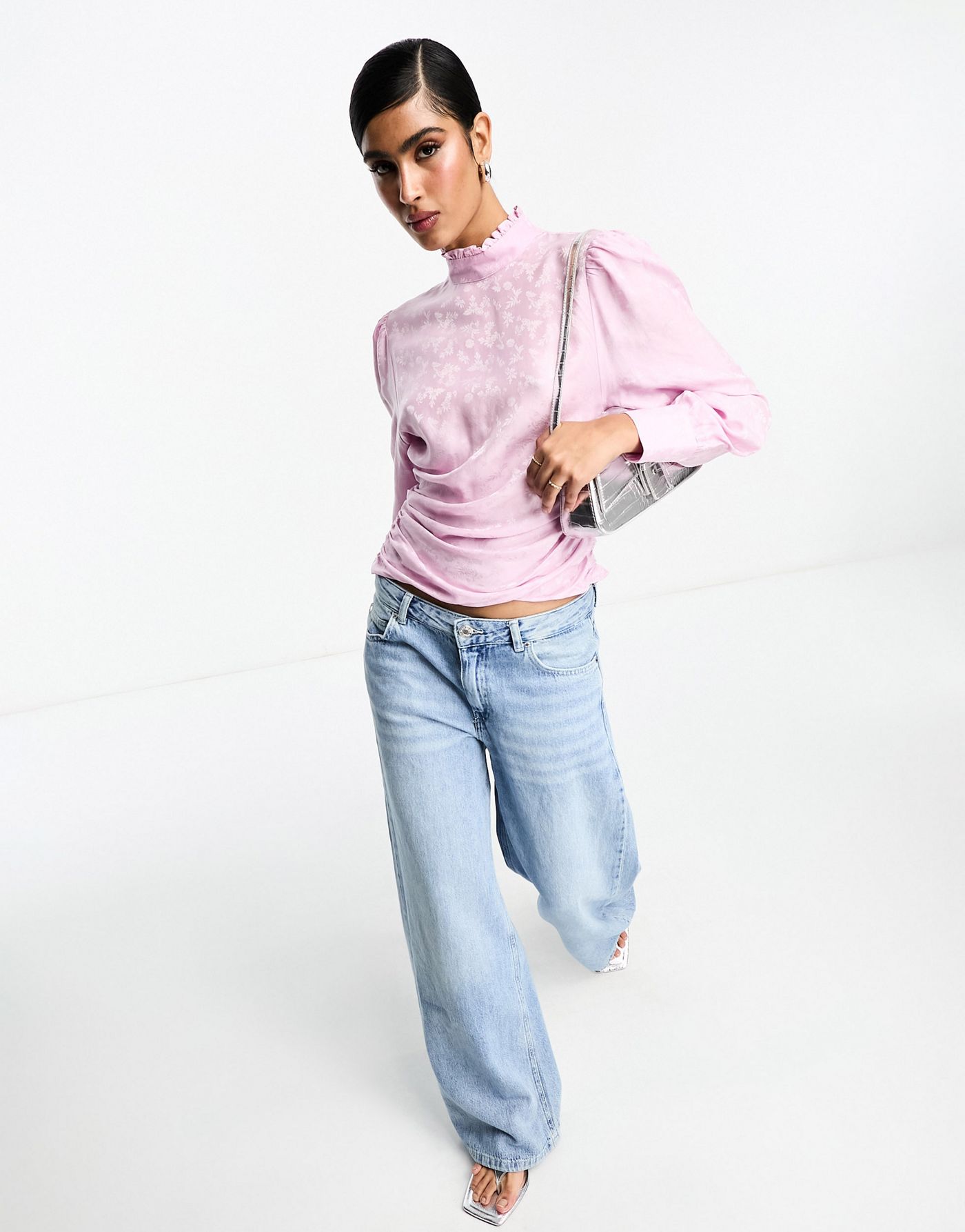 & Other Stories jacquard blouse with volume sleeves and drape detail in lilac