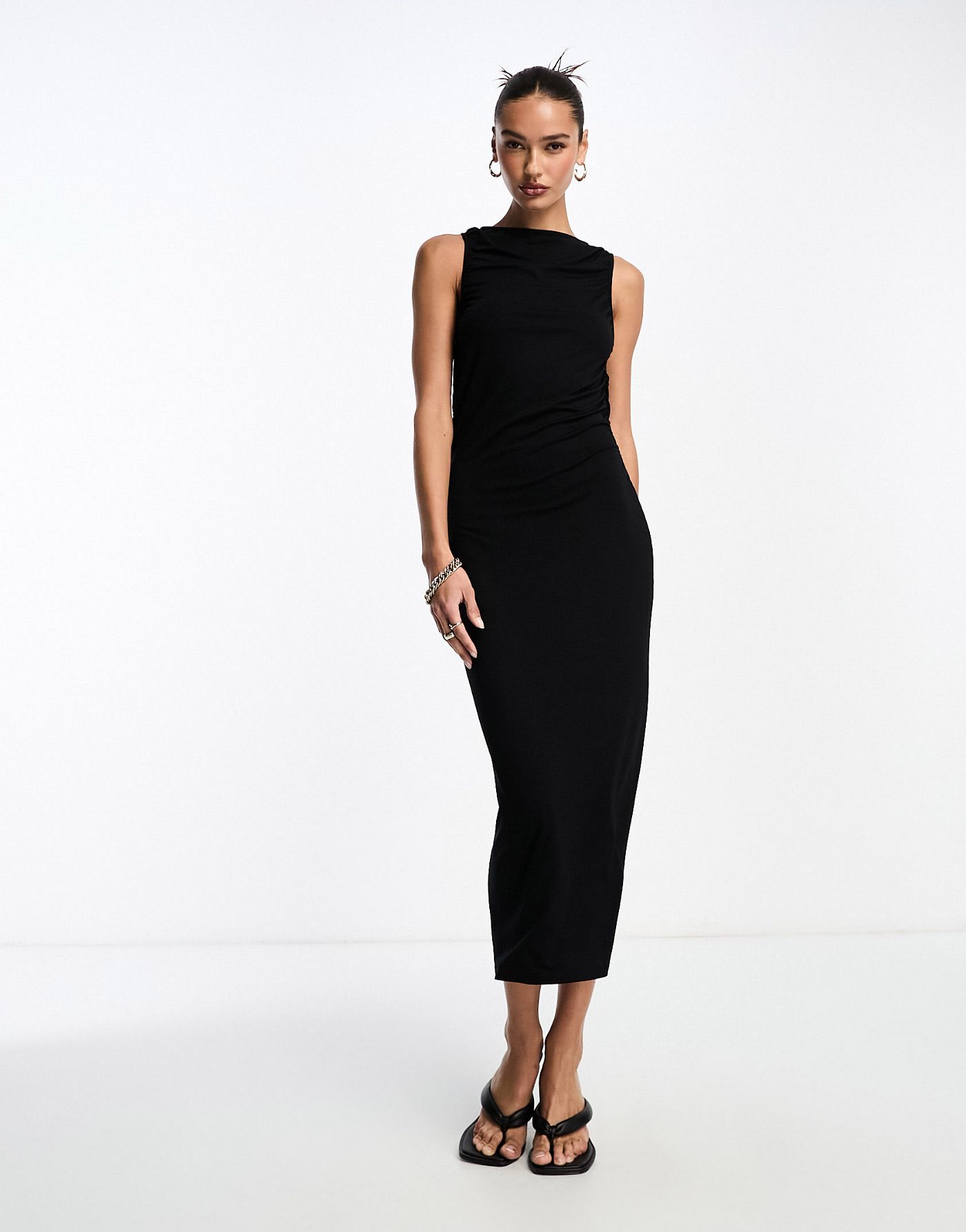 NA-KD slash neck midi dress in  black