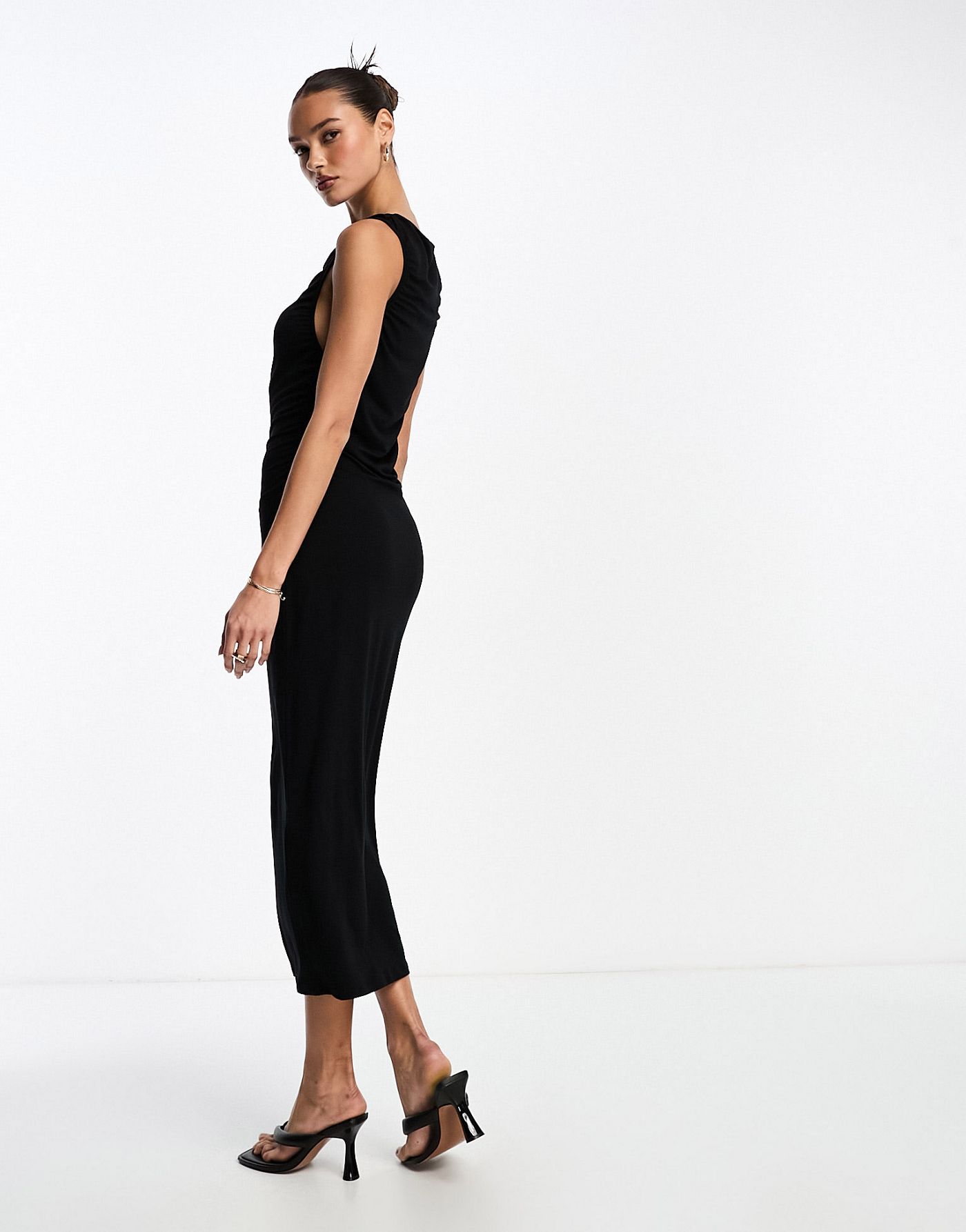 NA-KD slash neck midi dress in  black