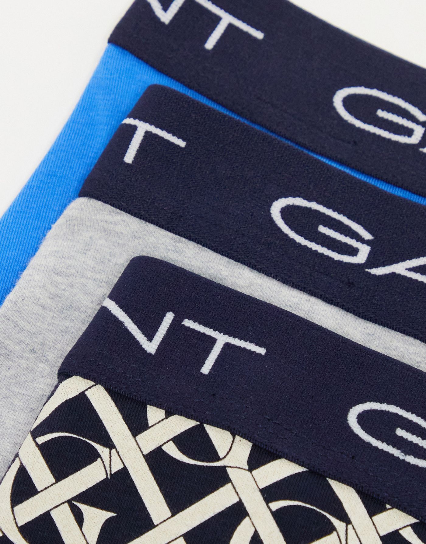 GANT 3 pack trunks with all over logo grey, blue, navy with logo waistband