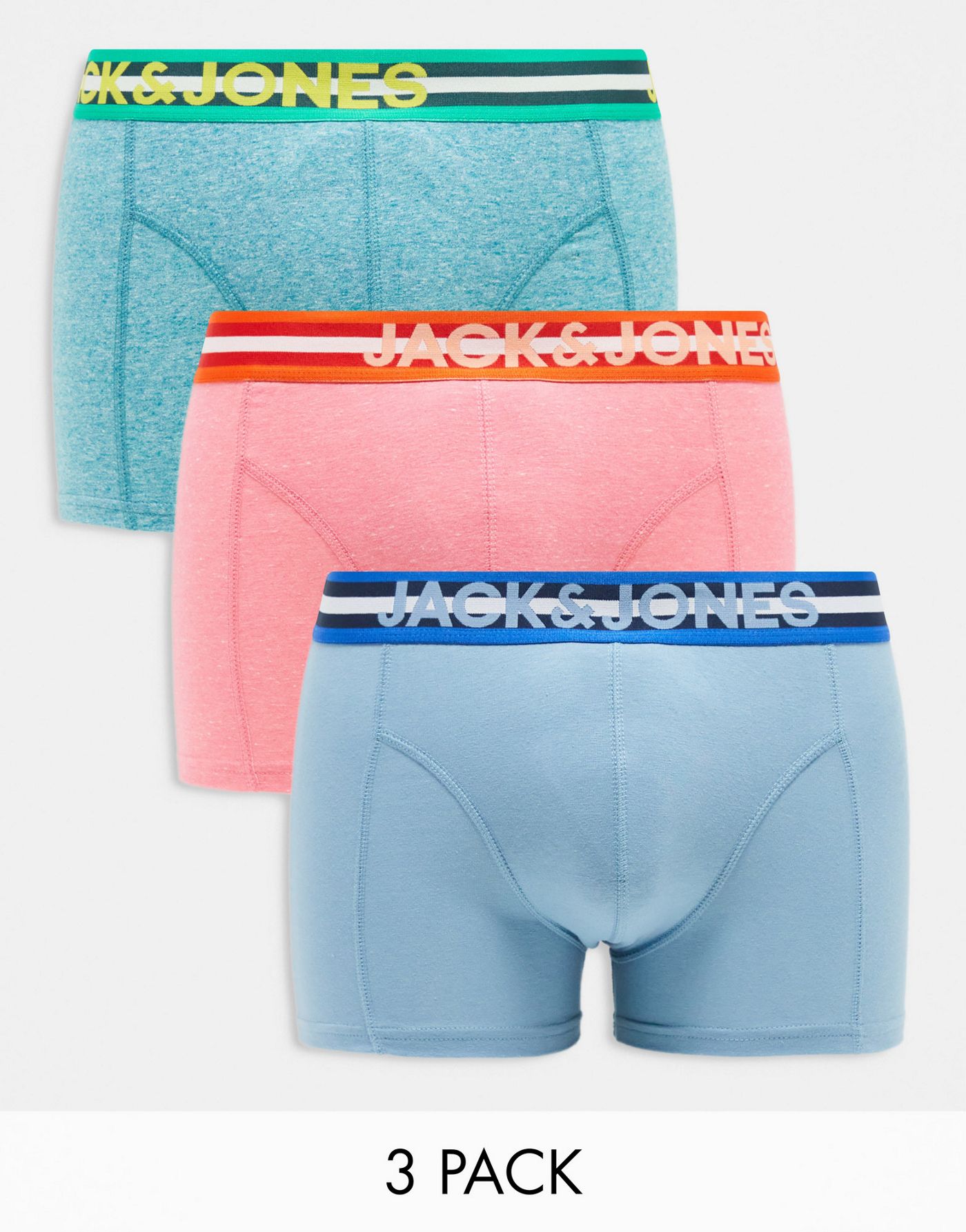 Jack & Jones 3 pack trunks in pastel colours 