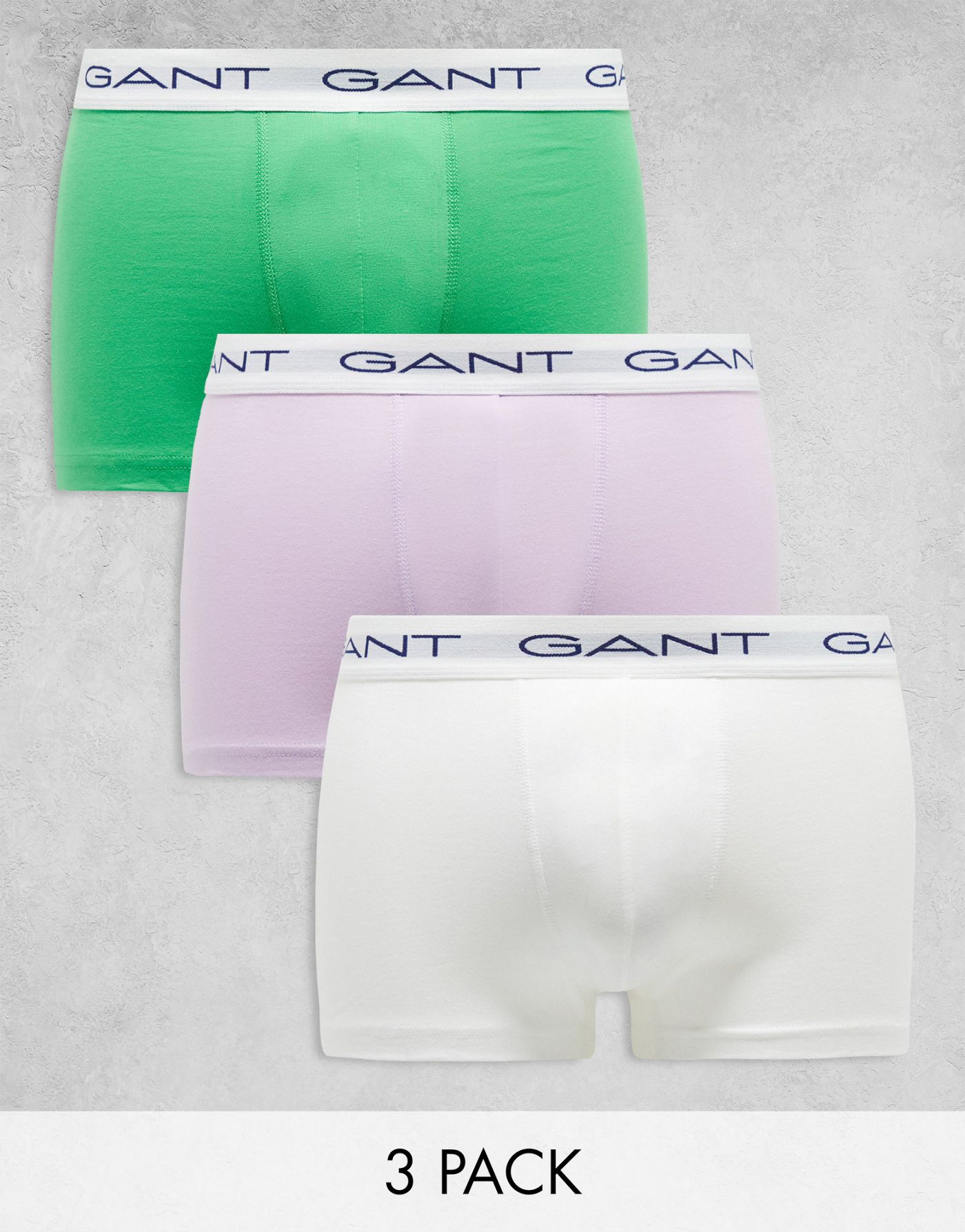 GANT 3 pack trunks in green, purple, white with logo waistband