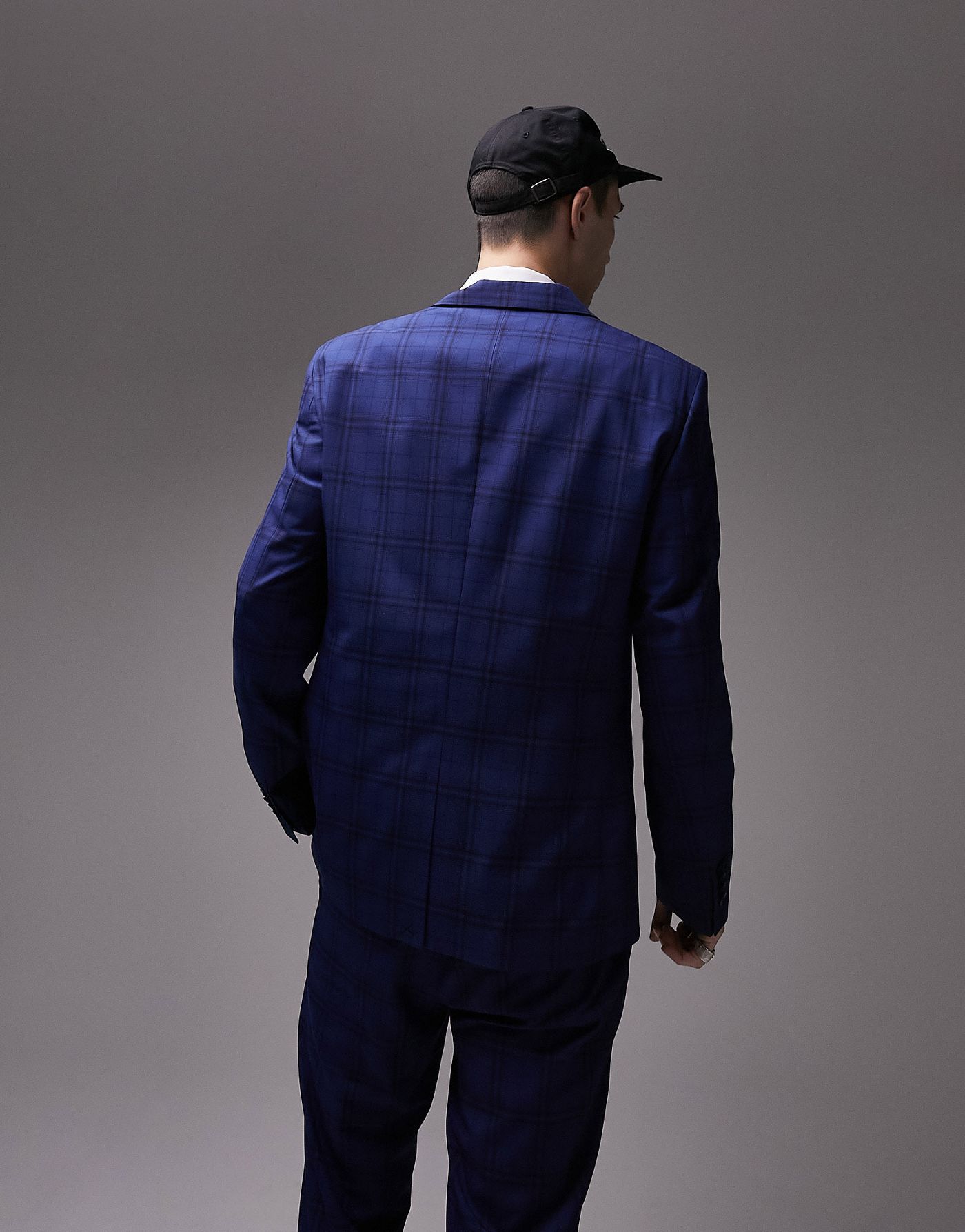 Topman slim checked suit jacket in blue