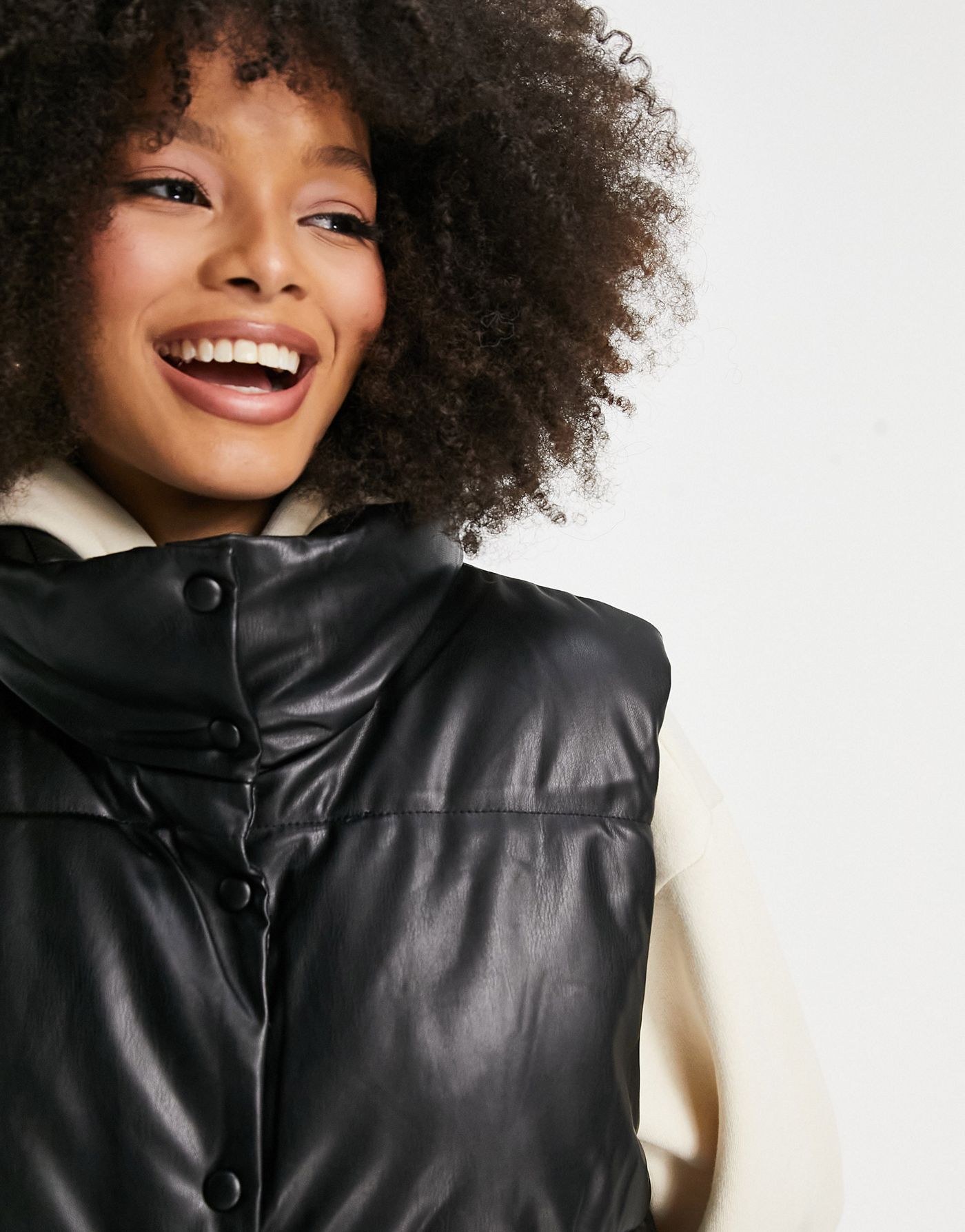 Pull&Bear faux leather gilet in black