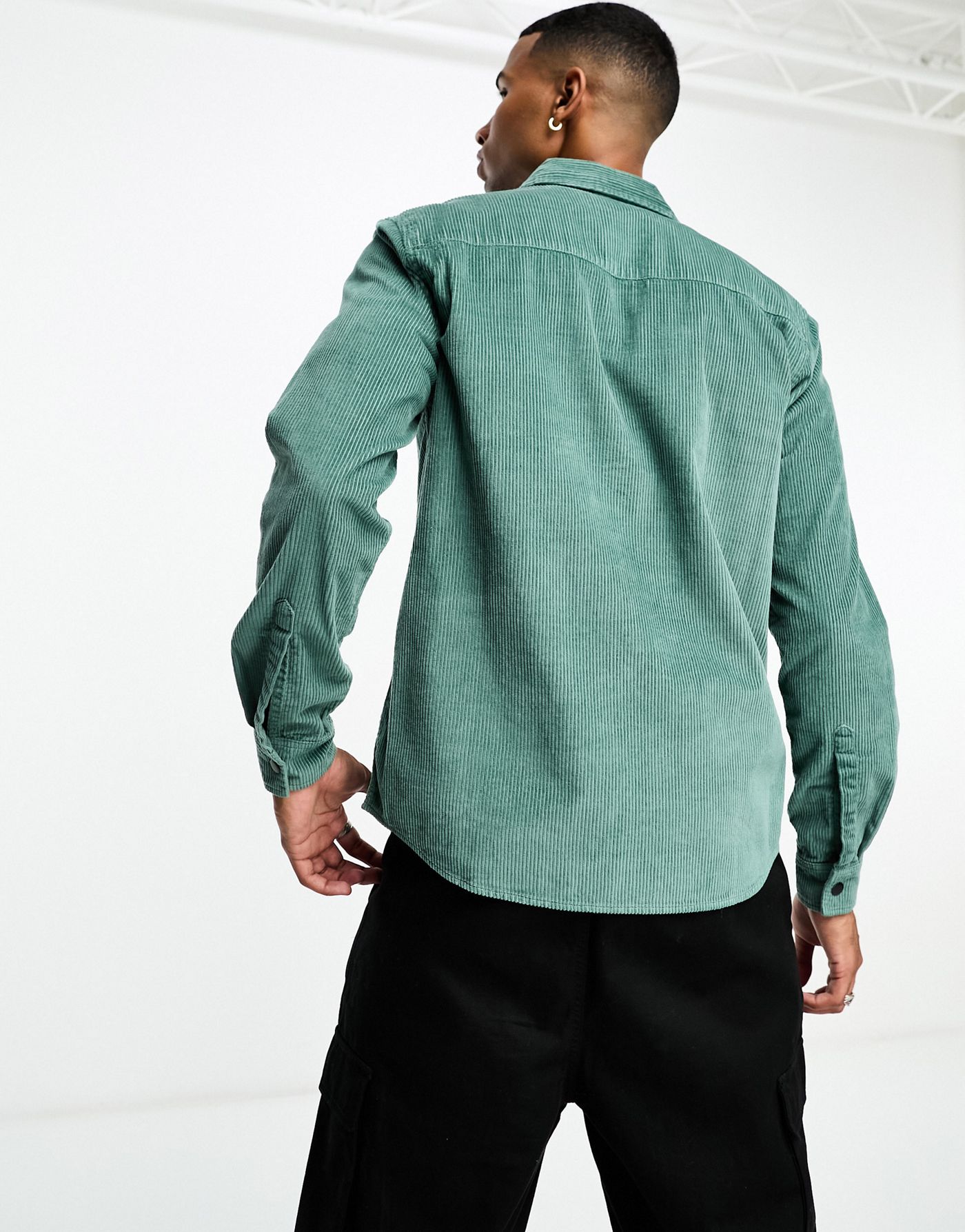 ASOS DESIGN cord overshirt with poppers in teal green