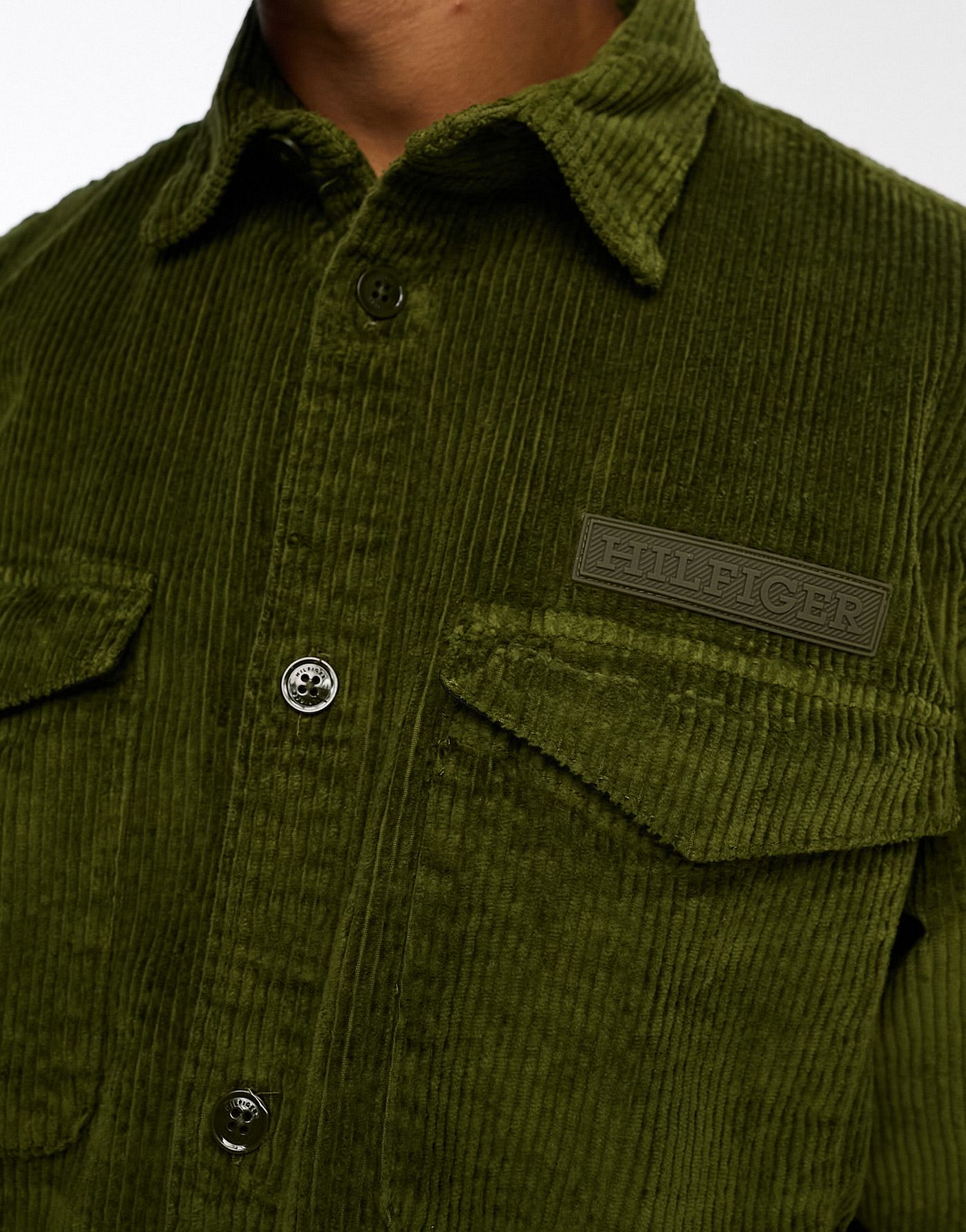 Tommy Hilfiger corduroy solid overshirt in putting green