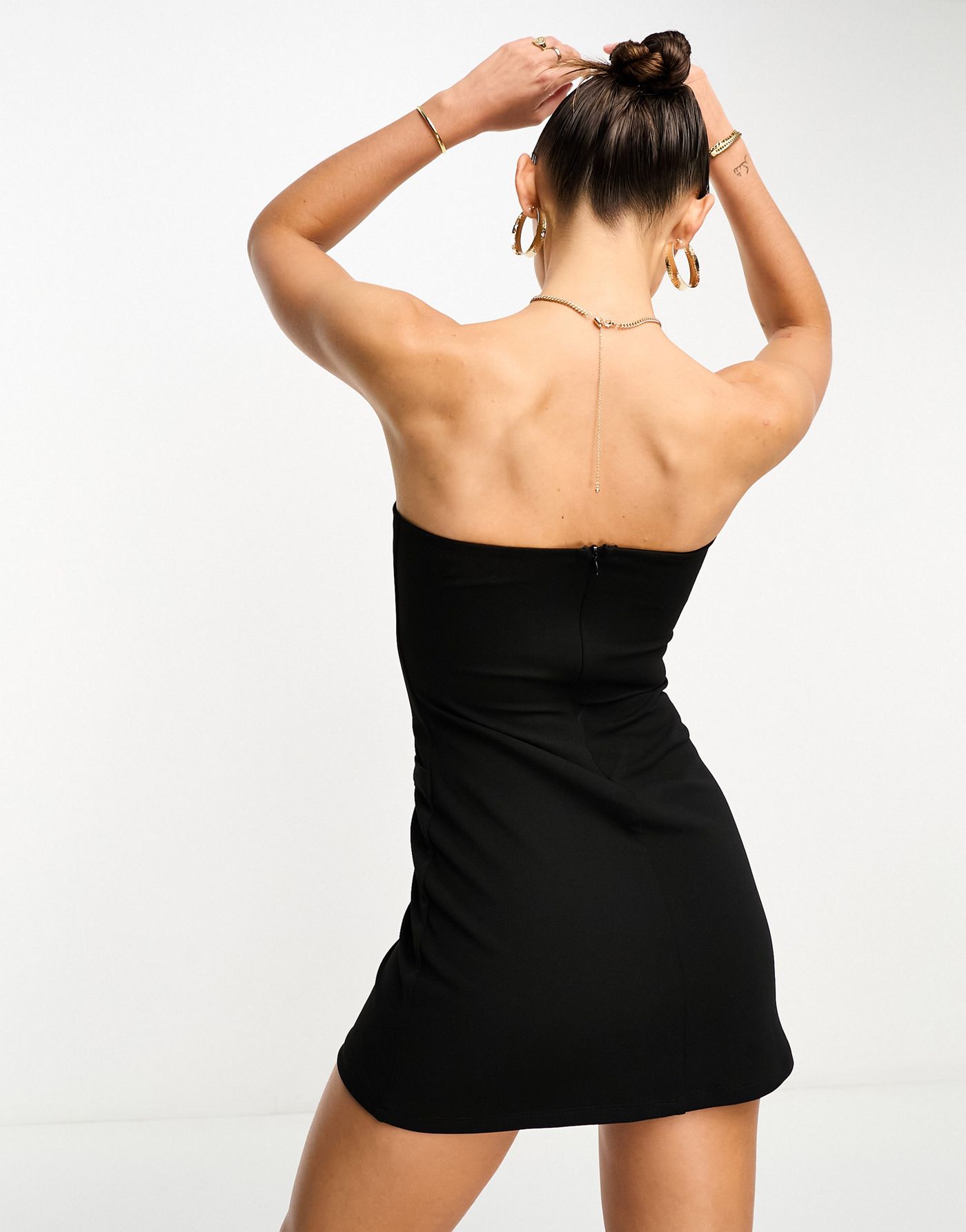 ASOS DESIGN bandeau tux mini dress with button detail in black