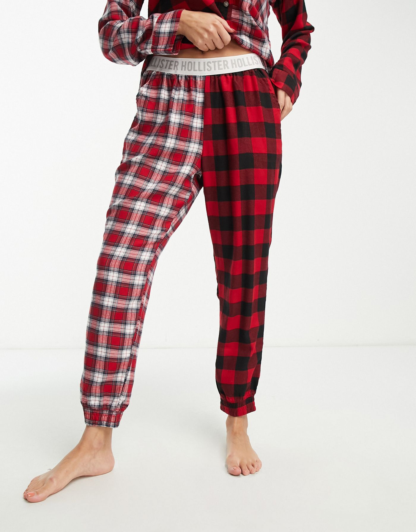 Hollister co-ord flannel pyjama bottoms in red plaid