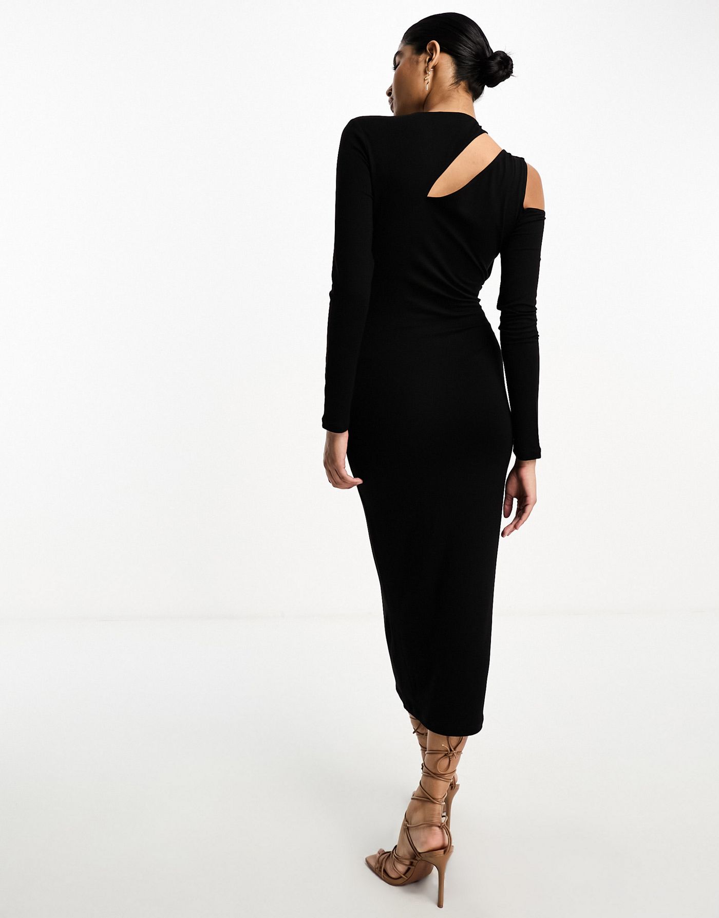 ASOS DESIGN long sleeve midi dress with halter strap detail in black