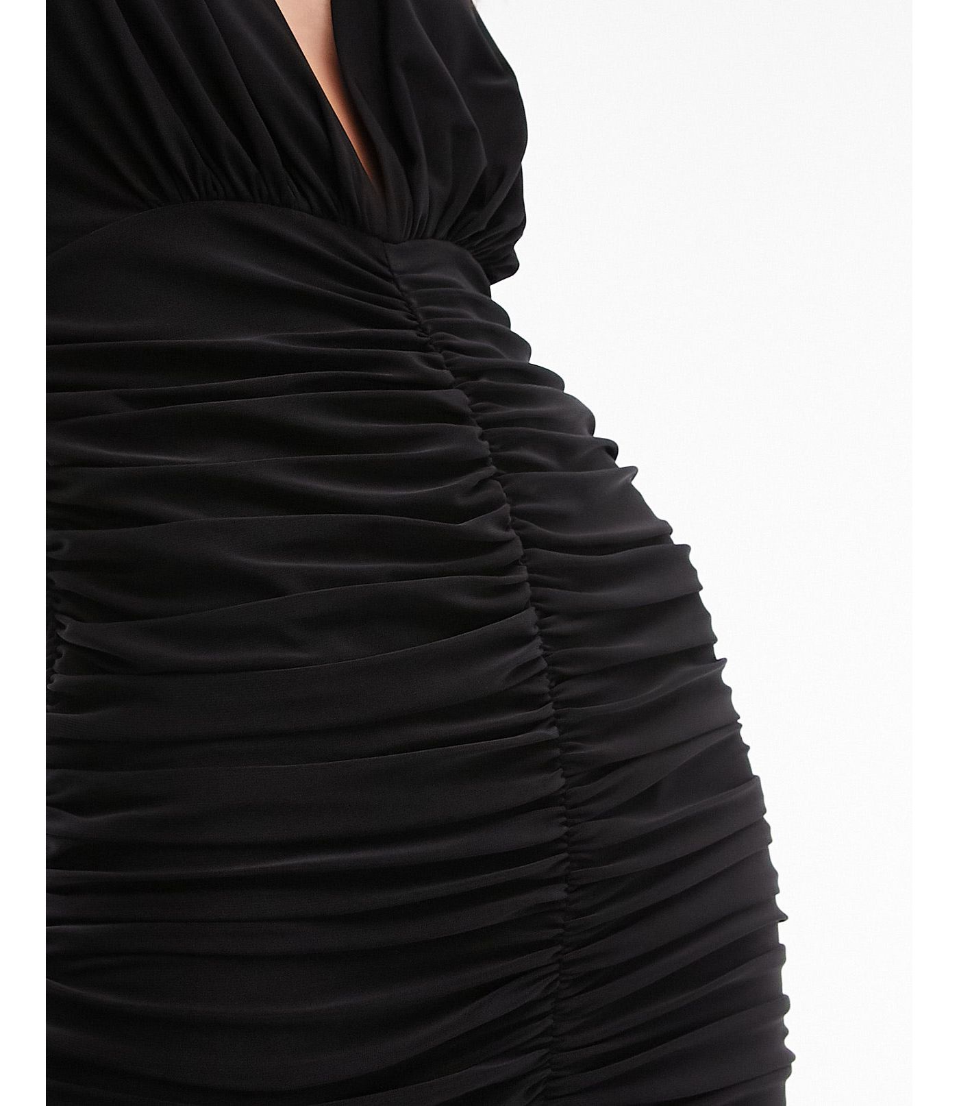 Topshop long sleeve drape detail mini dress in black