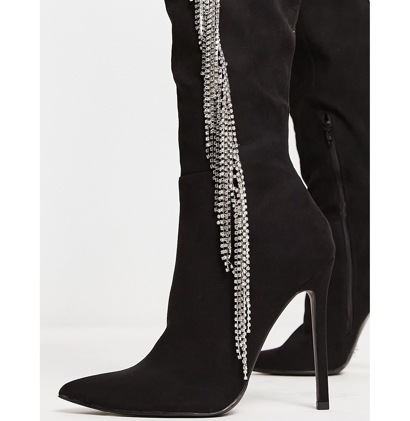 ASOS DESIGN Kim embellished heeled over the knee boots in black