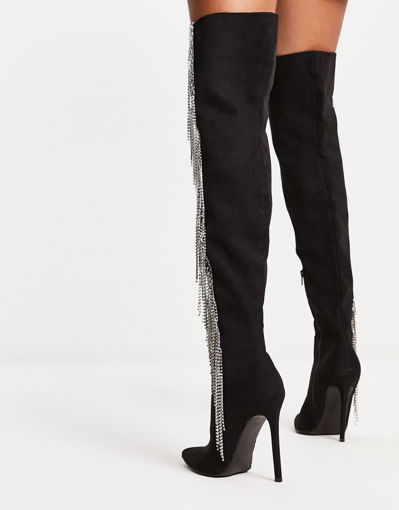 ASOS DESIGN Kim embellished heeled over the knee boots in black