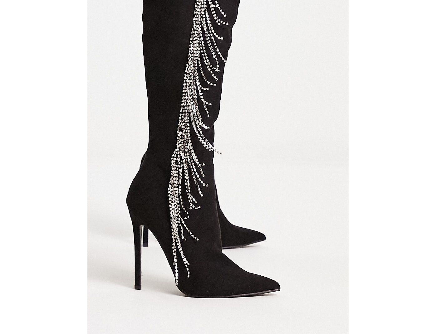 ASOS DESIGN Kim embellished heeled over the knee boots in black