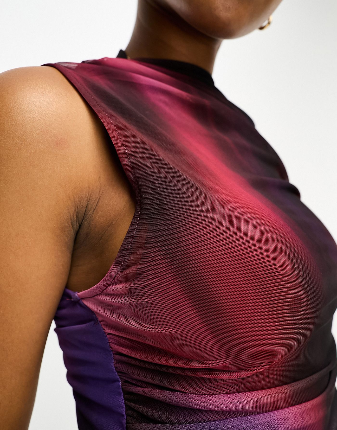 Pull&Bear mesh sleeveless maxi dress in purple ombre