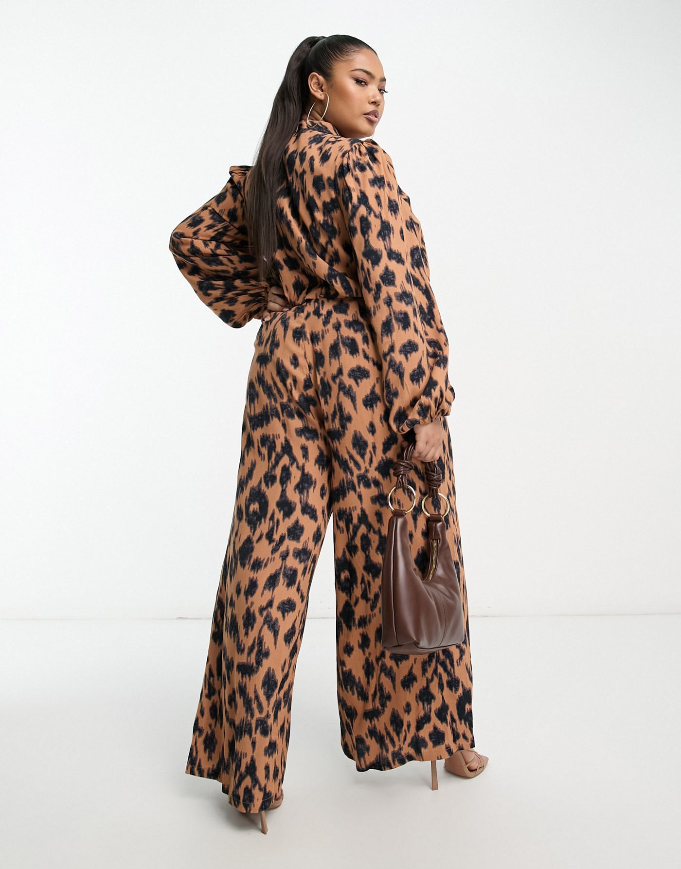 Never Fully Dressed Plus wide leg jumpsuit in leopard print