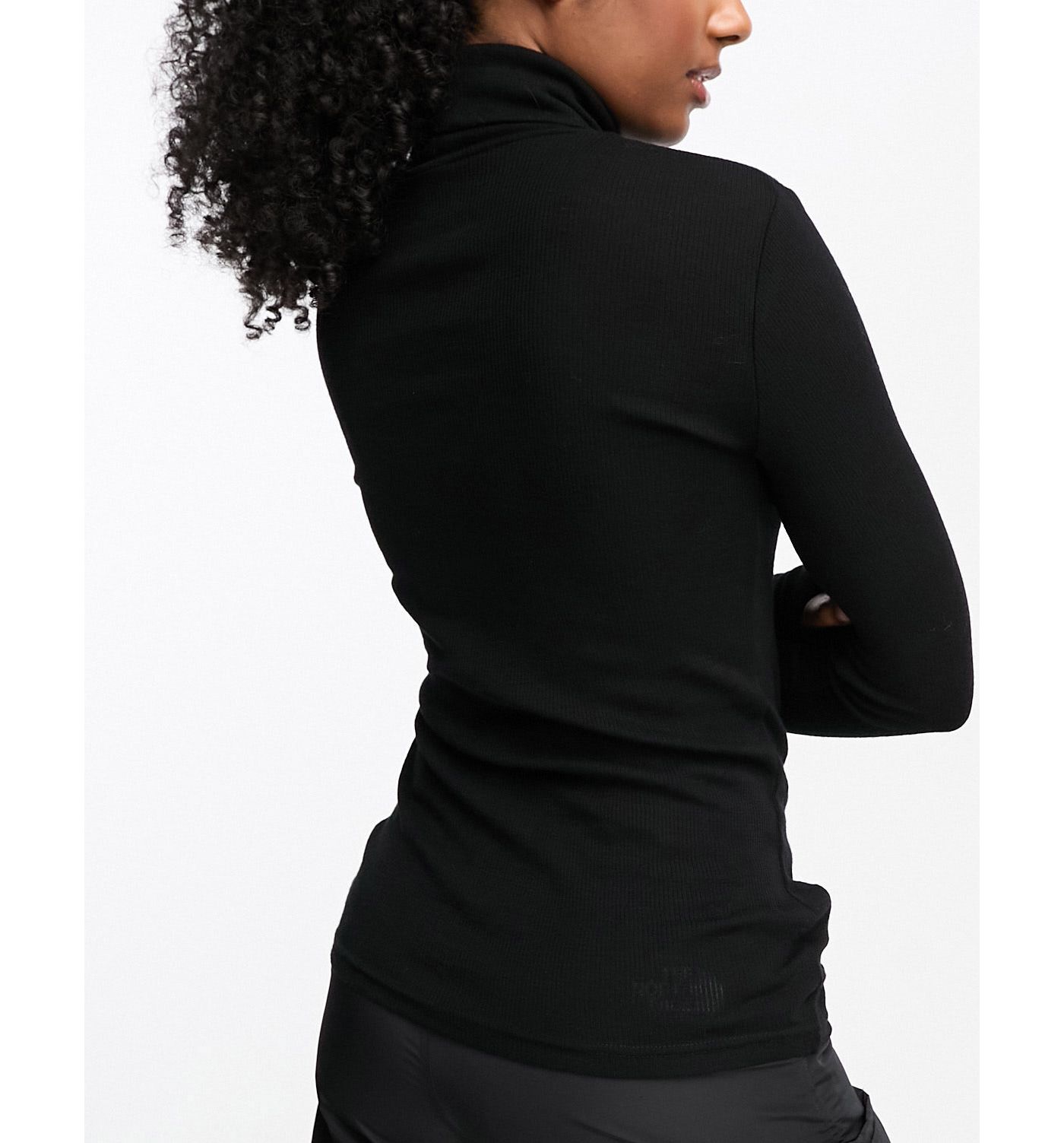 Lindex ribbed merino wool roll neck base layer top with thumb hole detail in black