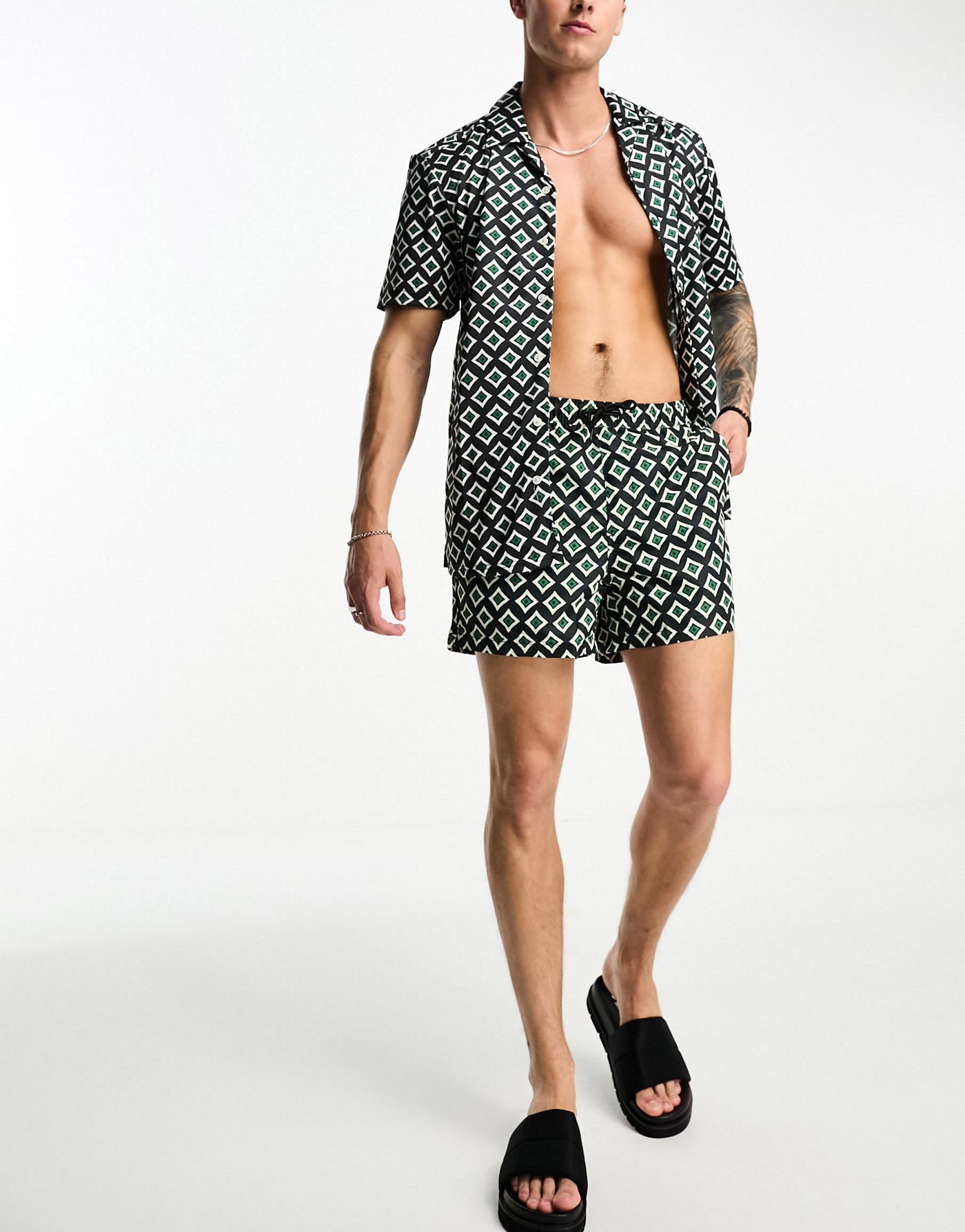 Only & Son co-ord swimshort in navy geo print