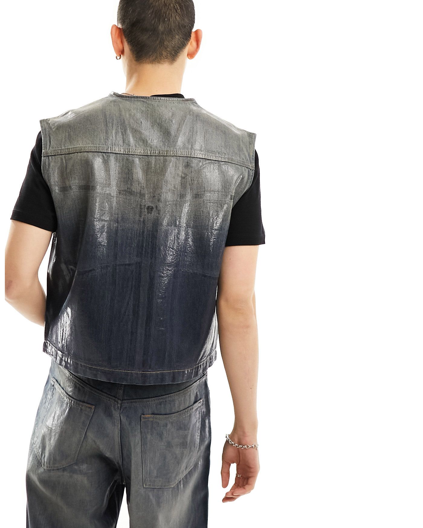 Weekday Aitos co-ord wax coated denim zip up vest in blue wash