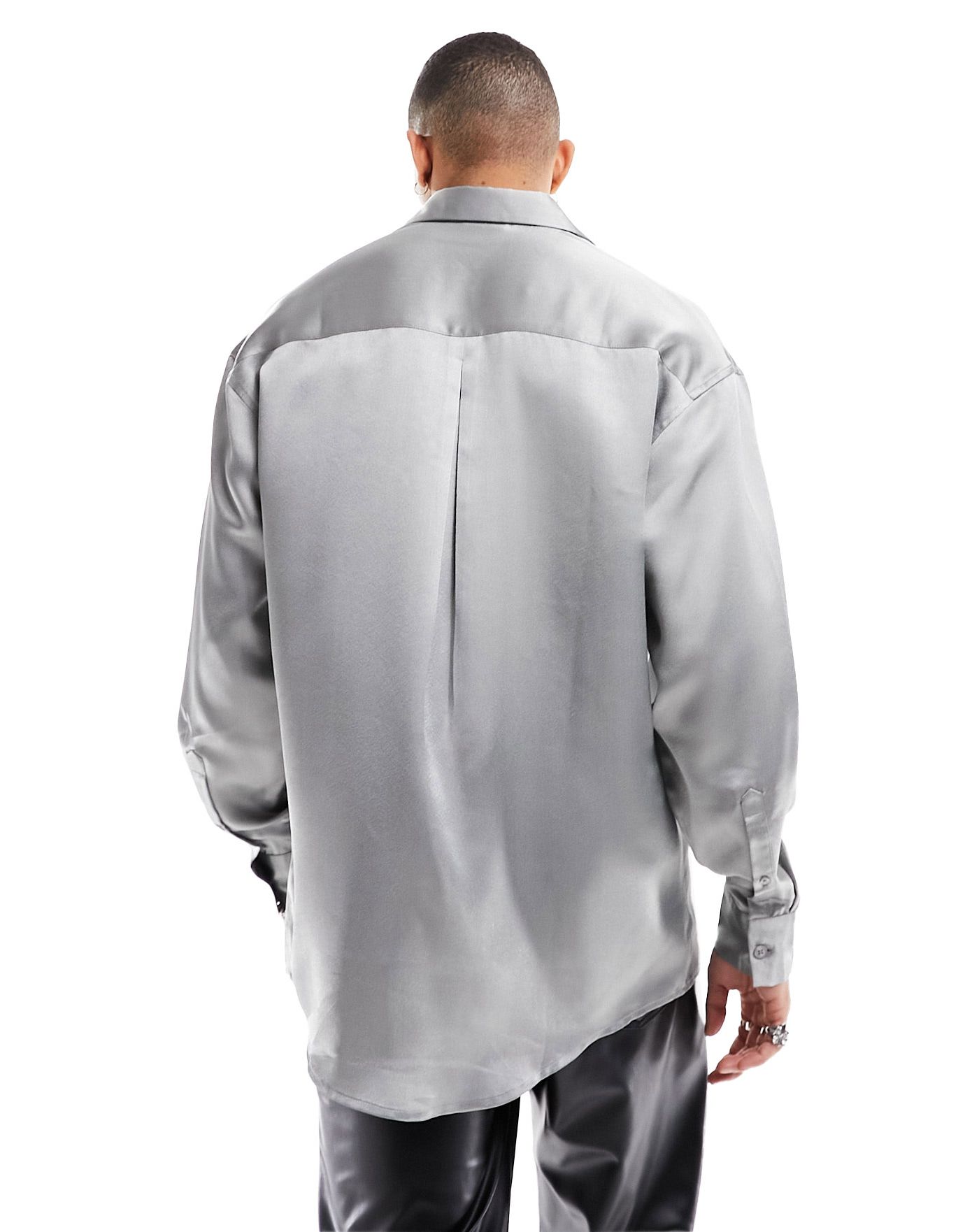 ASOS DESIGN 90s oversized heavy satin shirt with concealed placket in silver