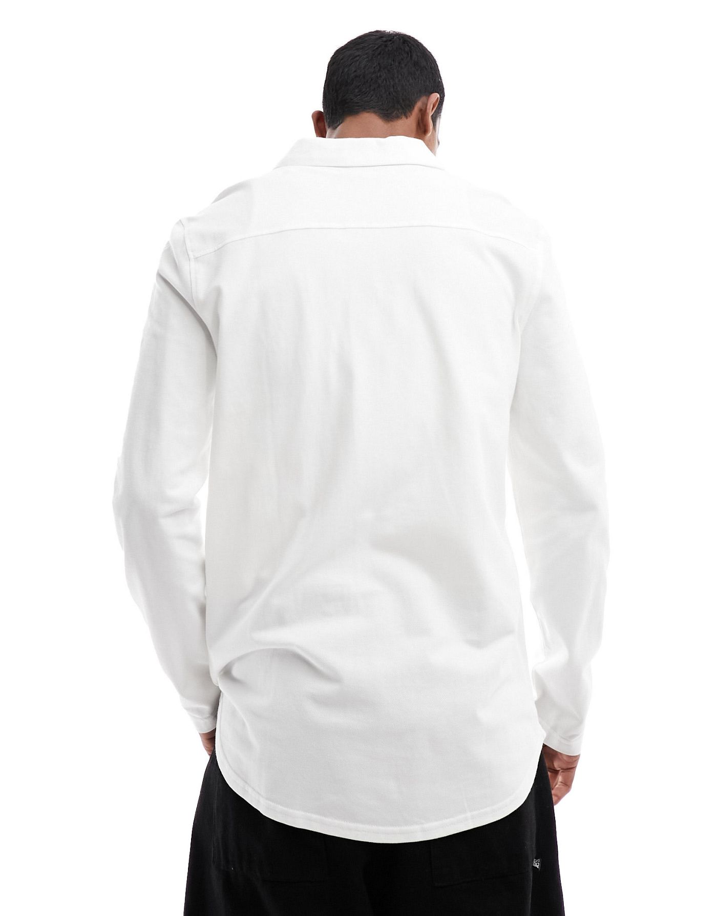 River Island long sleeved pique jersey shirt in white 