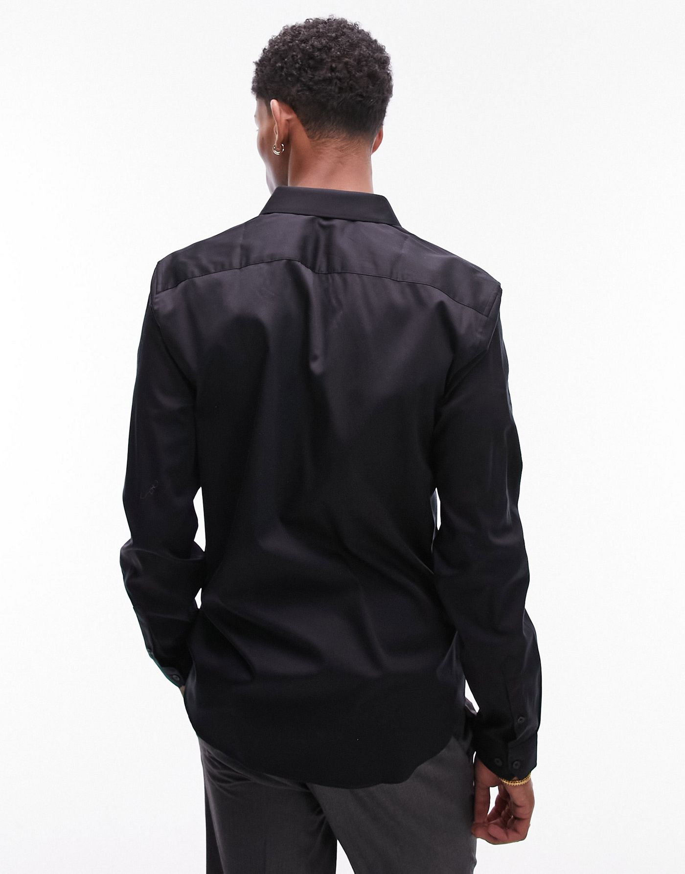 Topman long sleeve sateen shirt in black