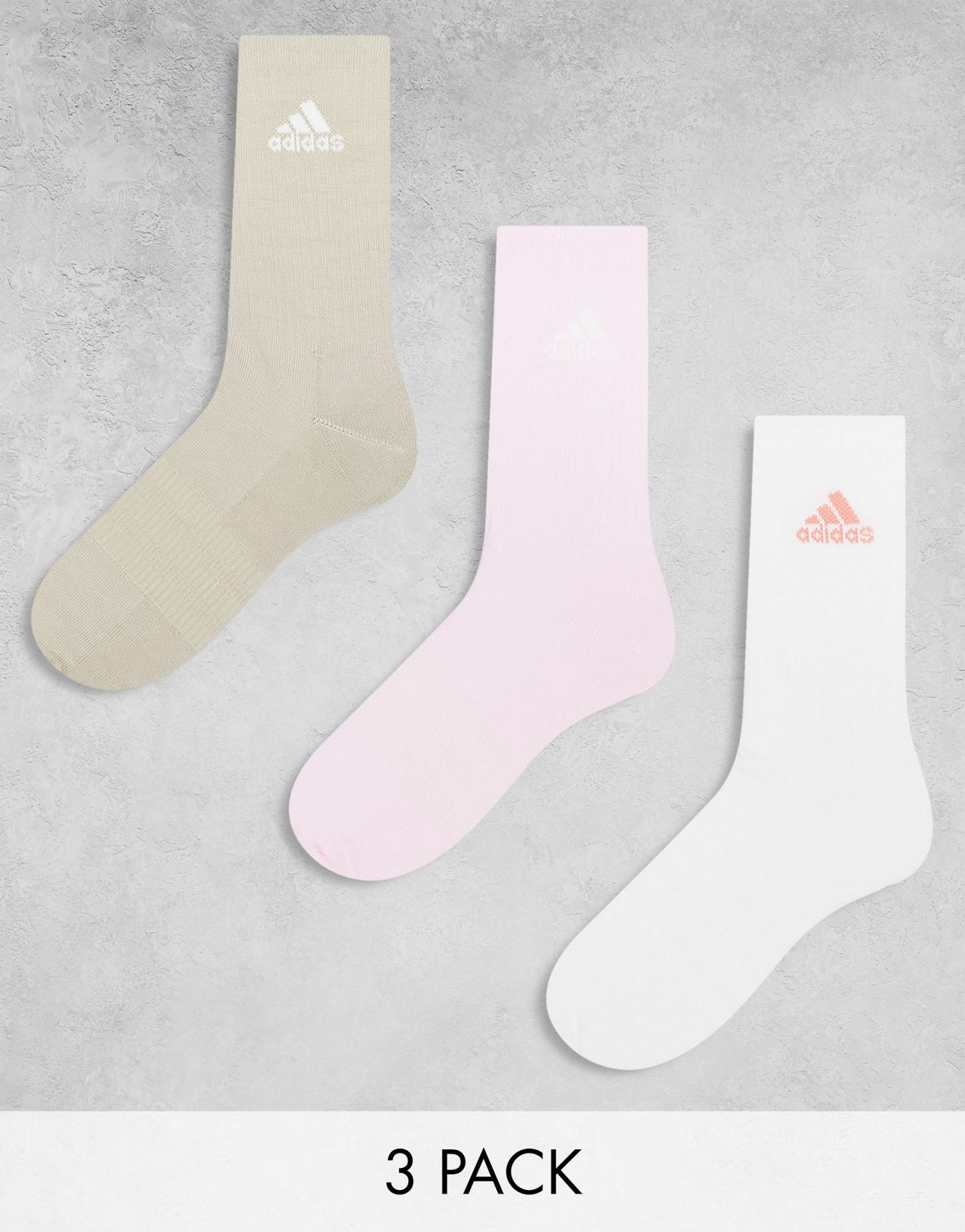 adidas Sportswear 3 pack crew socks in pink, white and beige