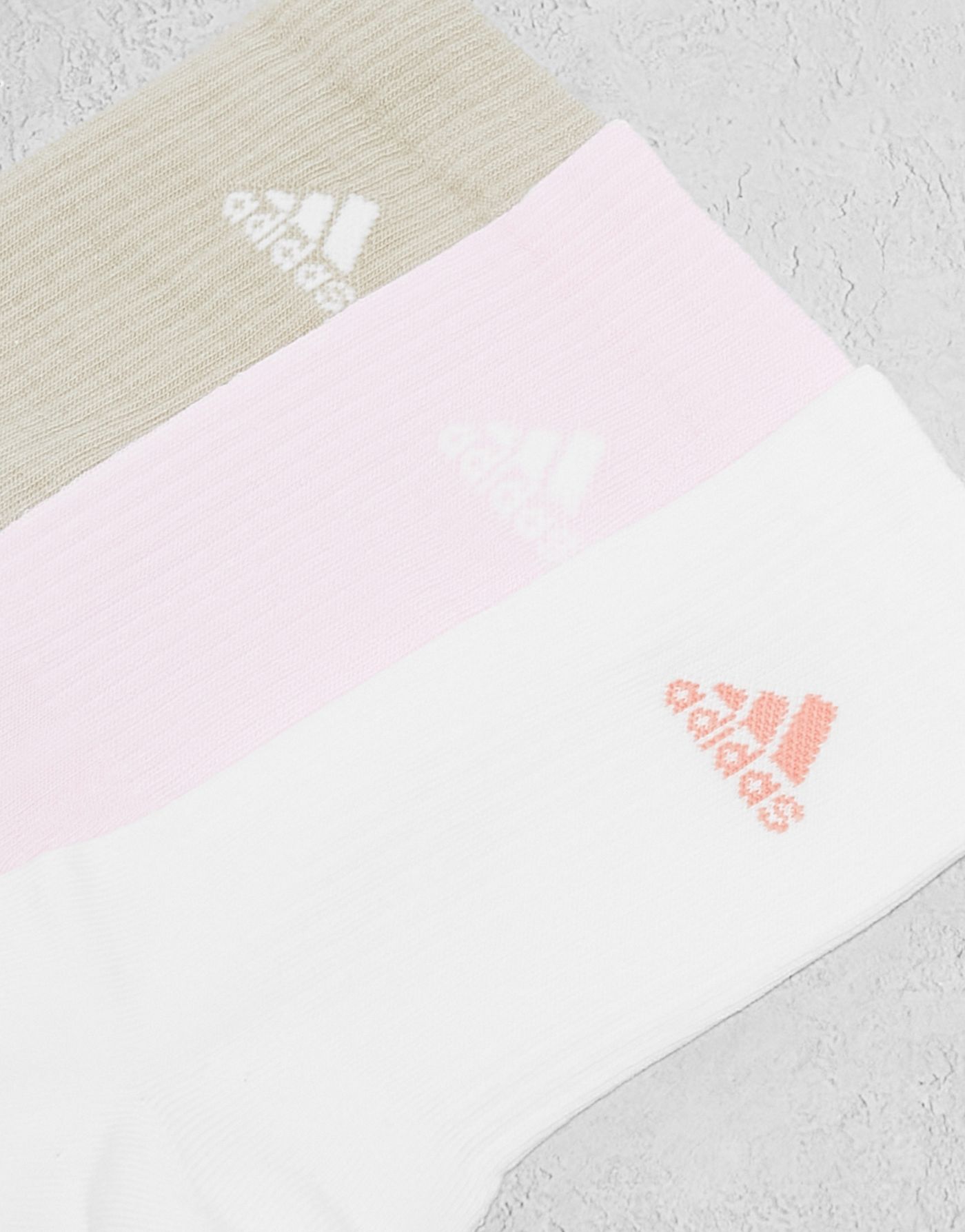 adidas Sportswear 3 pack crew socks in pink, white and beige