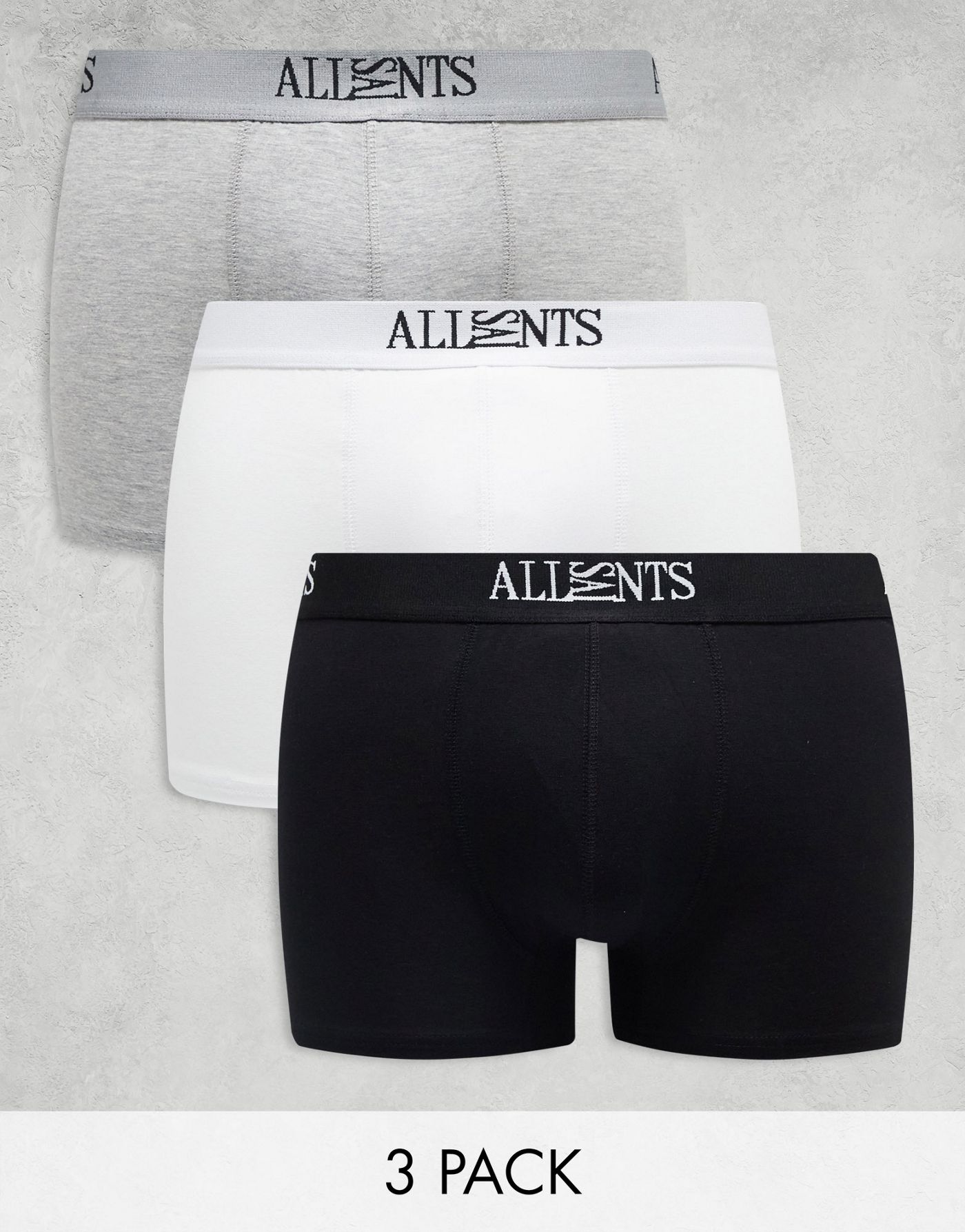 AllSaints 3-pack boxers in white/grey/black