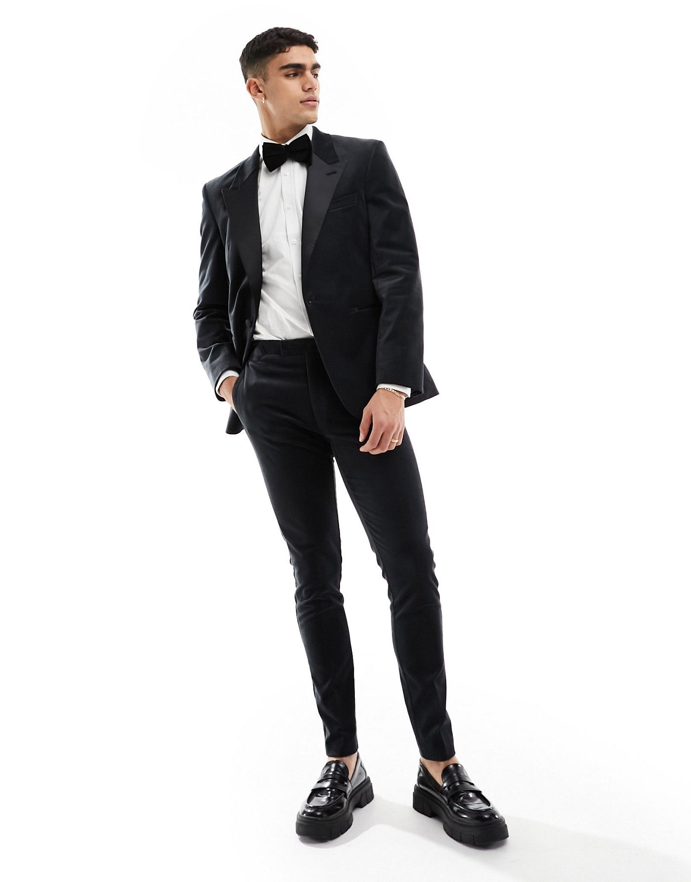 ASOS DESIGN skinny tuxedo suit jacket in black velvet