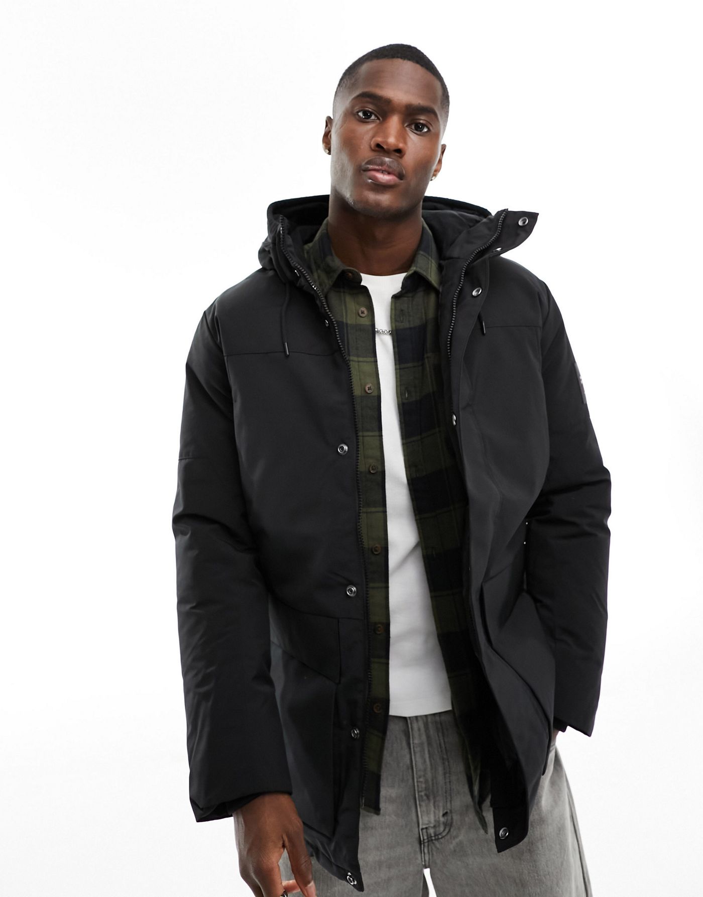 Jack & Jones Essentials rain repellent parka in black