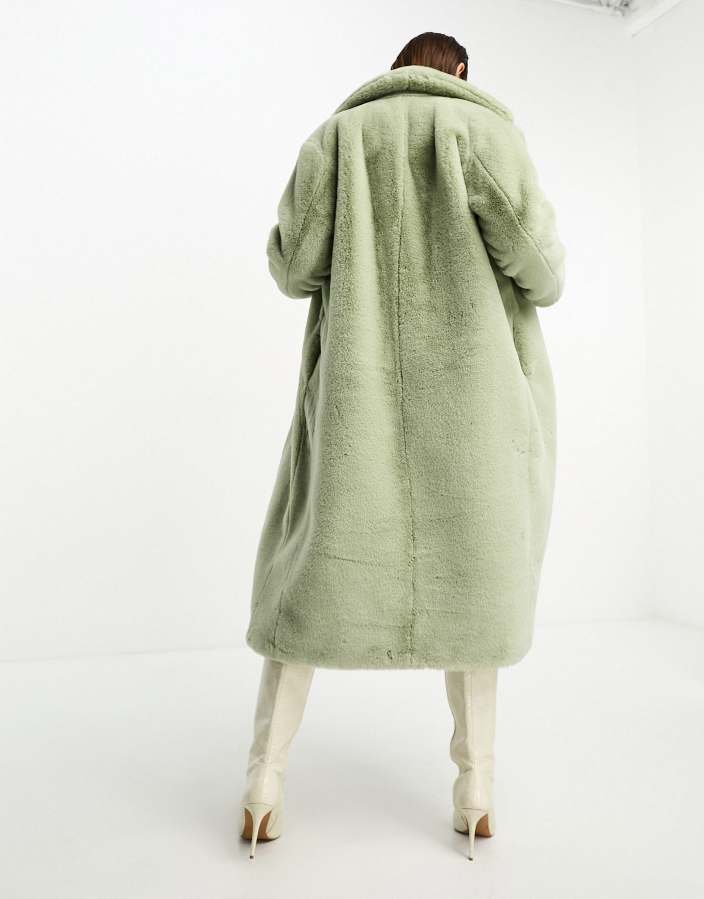 Forever New faux fur maxi coat in soft olive