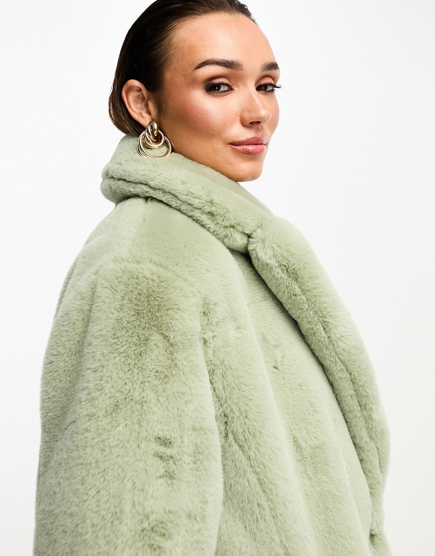 Forever New faux fur maxi coat in soft olive