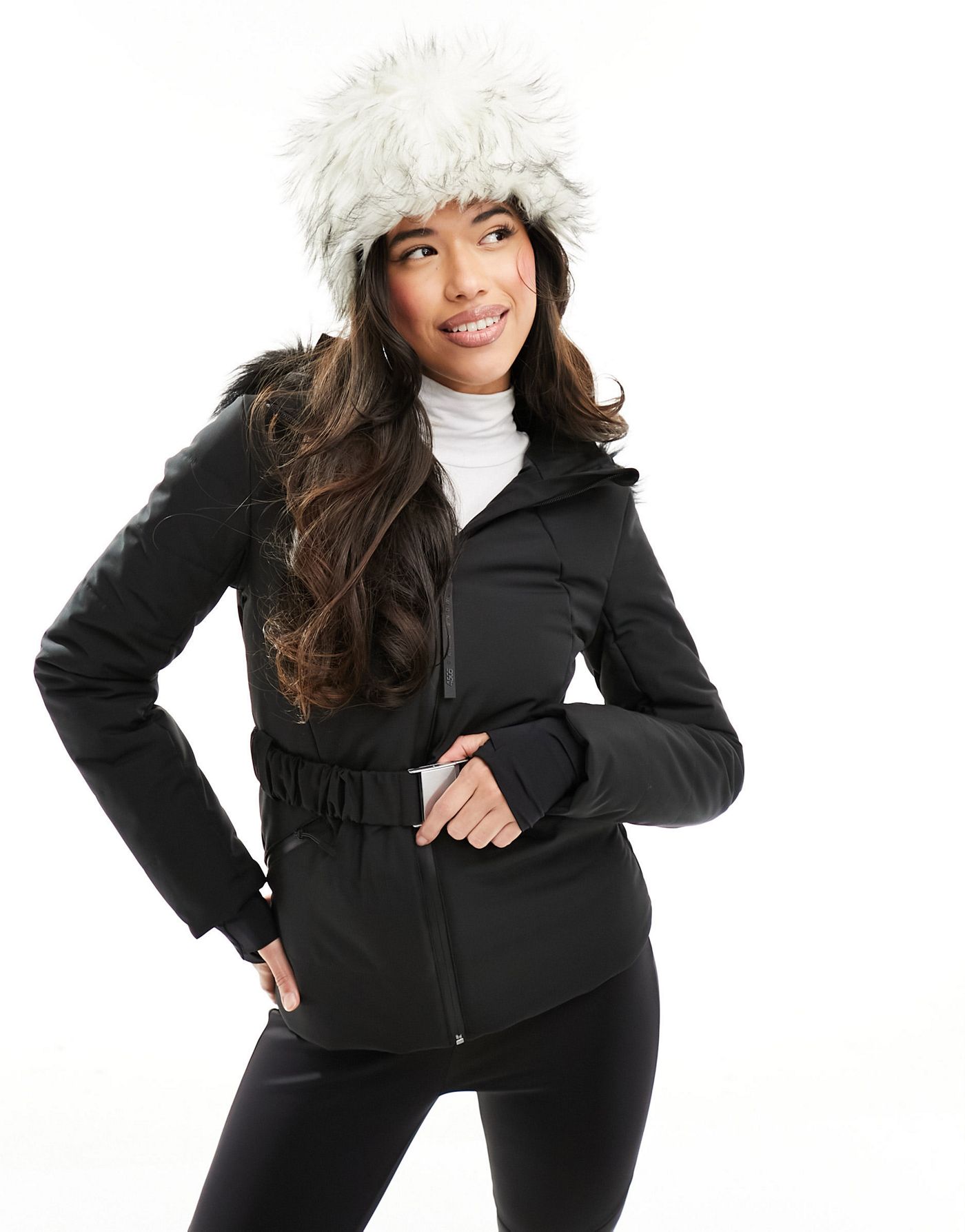 ASOS 4505 ski belted jacket with faux fur hood