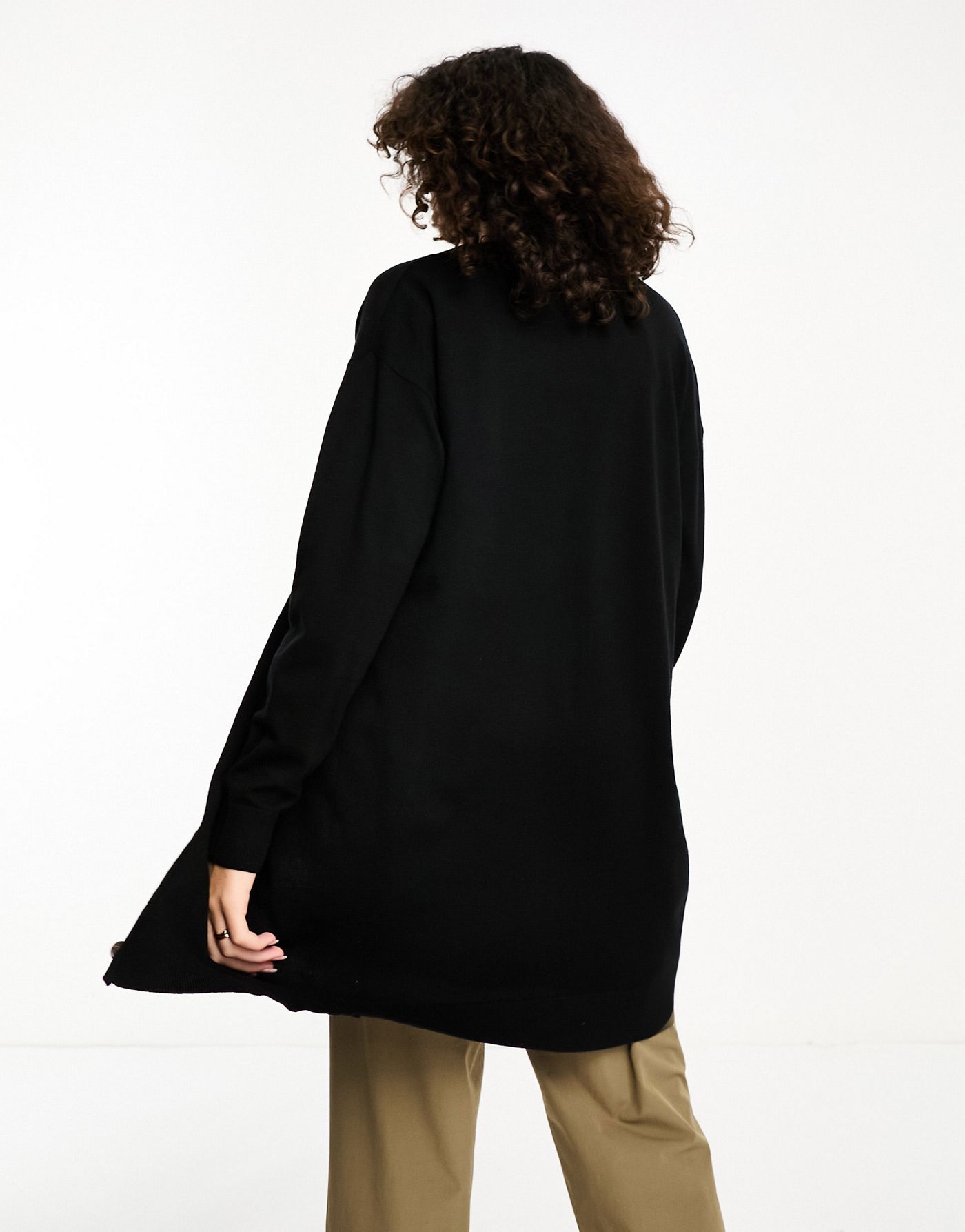 Only Tall button down longline cardigan dress in black
