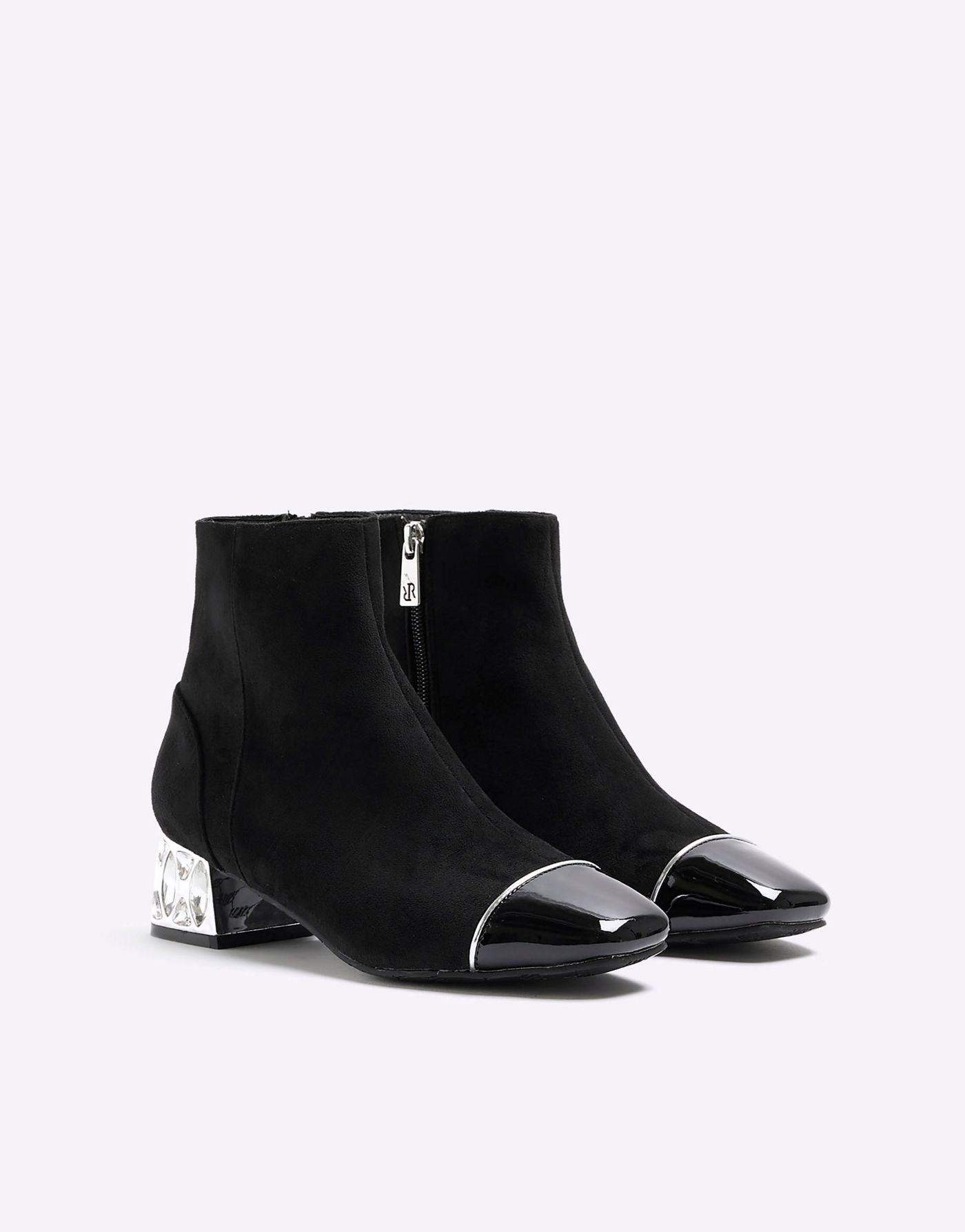 River Island Suedette diamante heel ankle boots in black