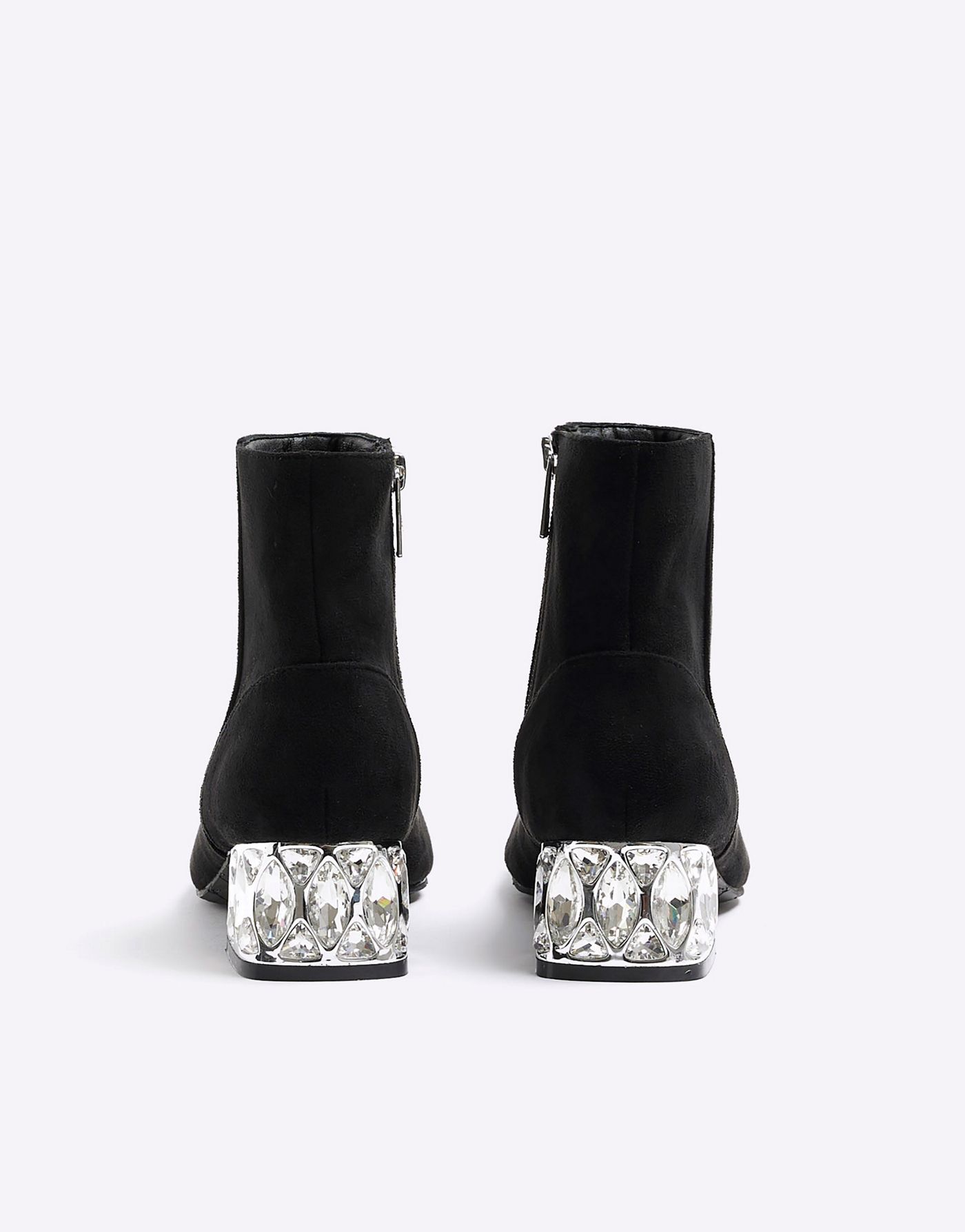 River Island Suedette diamante heel ankle boots in black