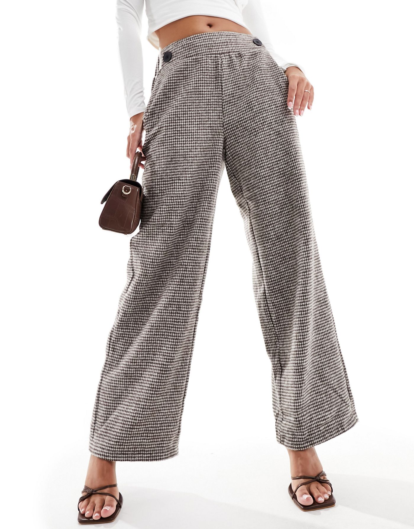 Vero Moda brushed formal wide leg trousers in check