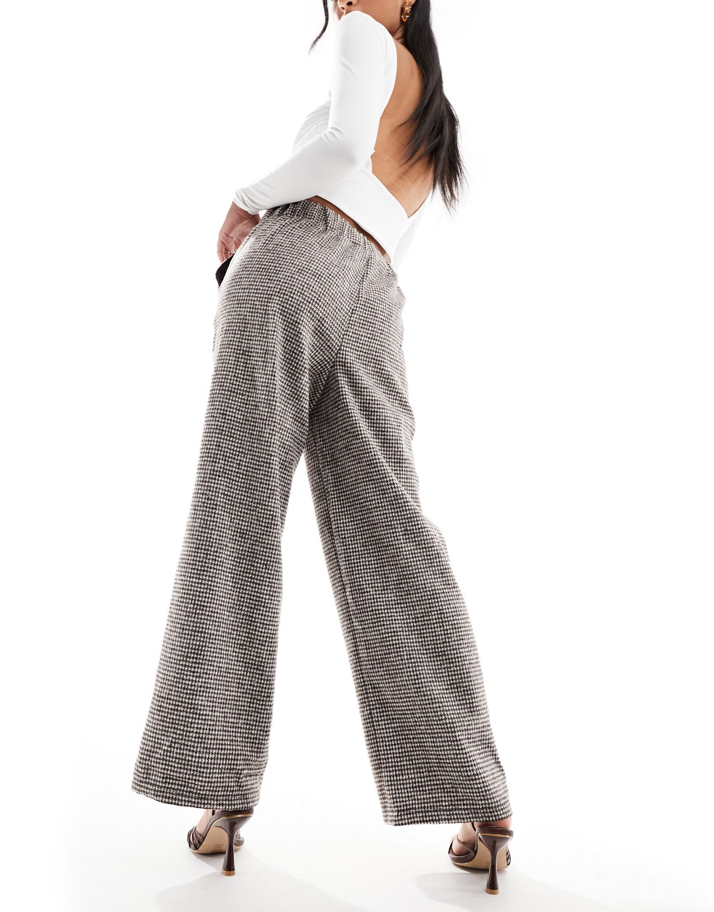 Vero Moda brushed formal wide leg trousers in check