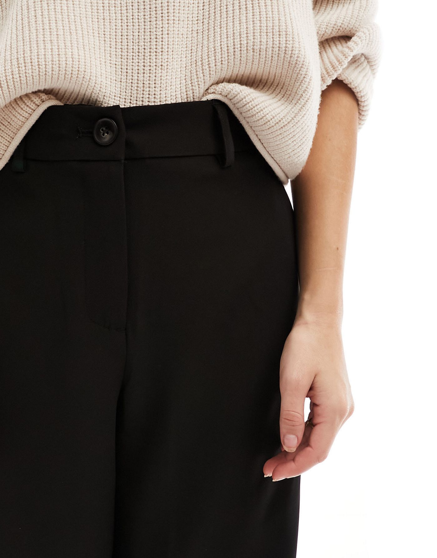 Pieces Petite high wasited tailored trousers with tie detail in black