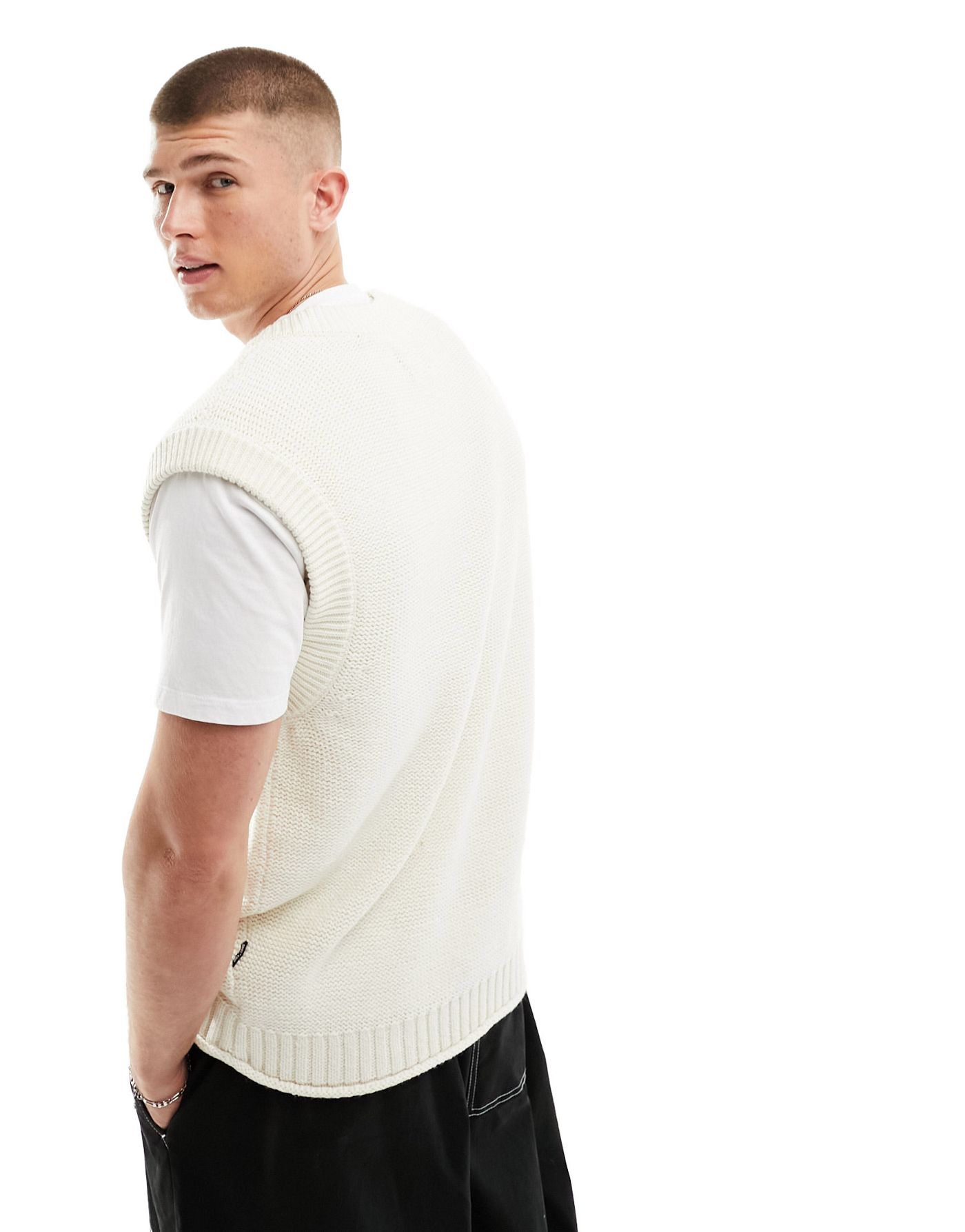 Only & Sons oversized knitted vest in white 