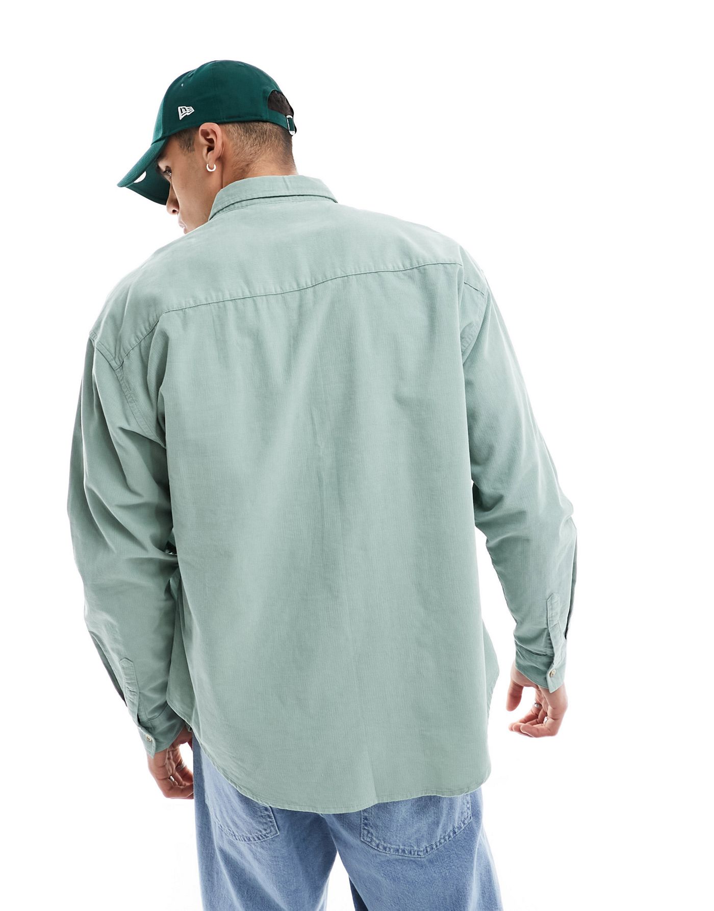ASOS DESIGN 90s oversized cord shirt with double pockets in sage green