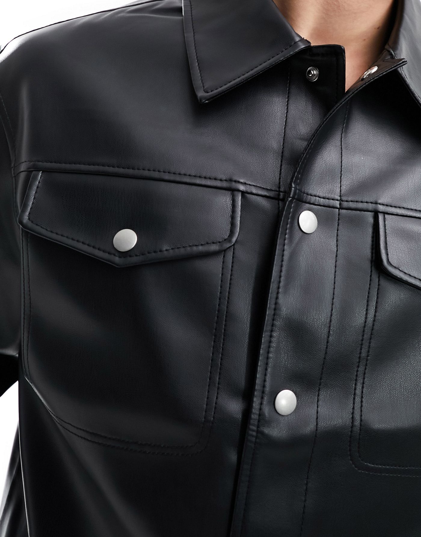 Jack & Jones faux leather overshirt in black