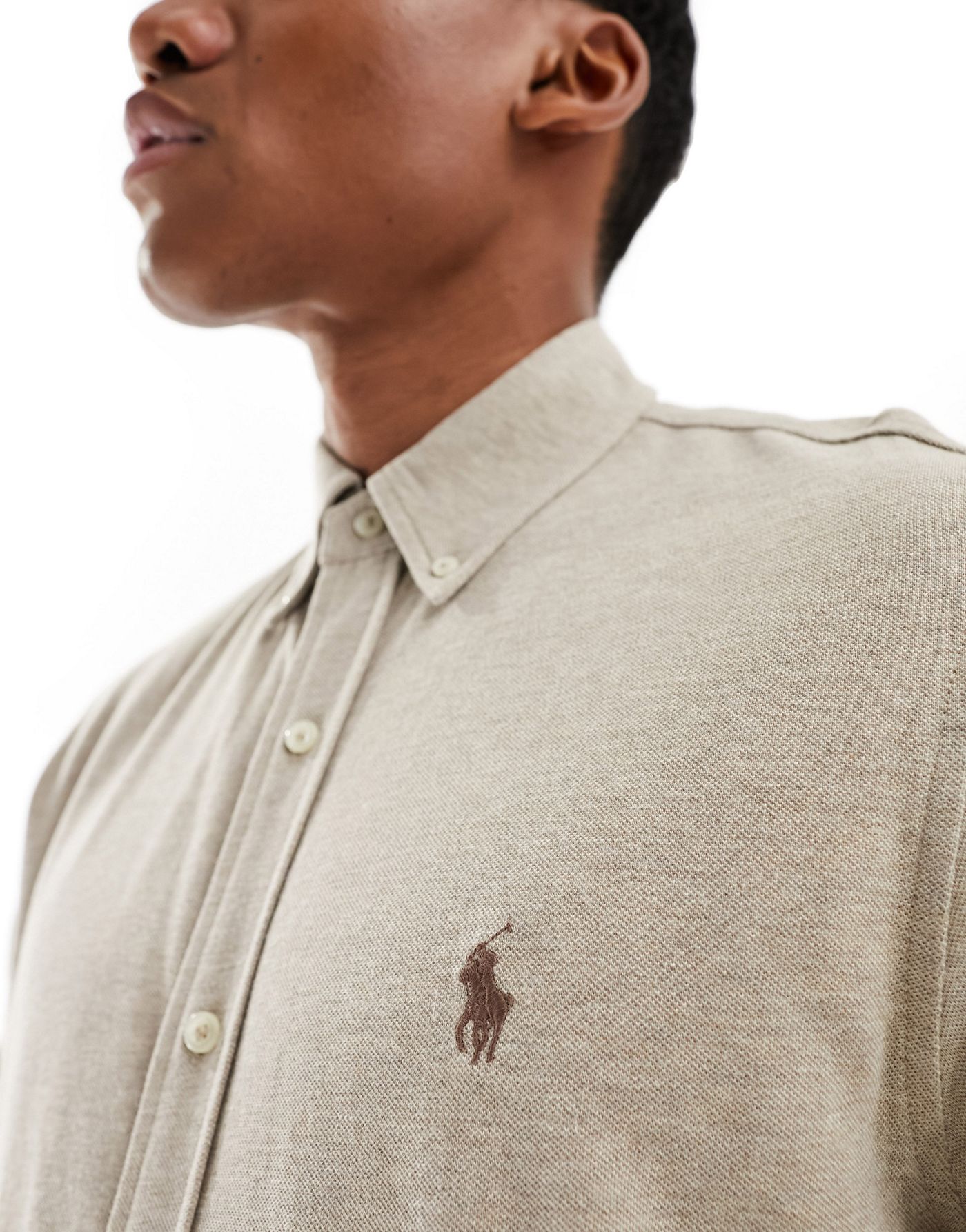 Polo Ralph Lauren icon logo button down pique shirt in beige marl