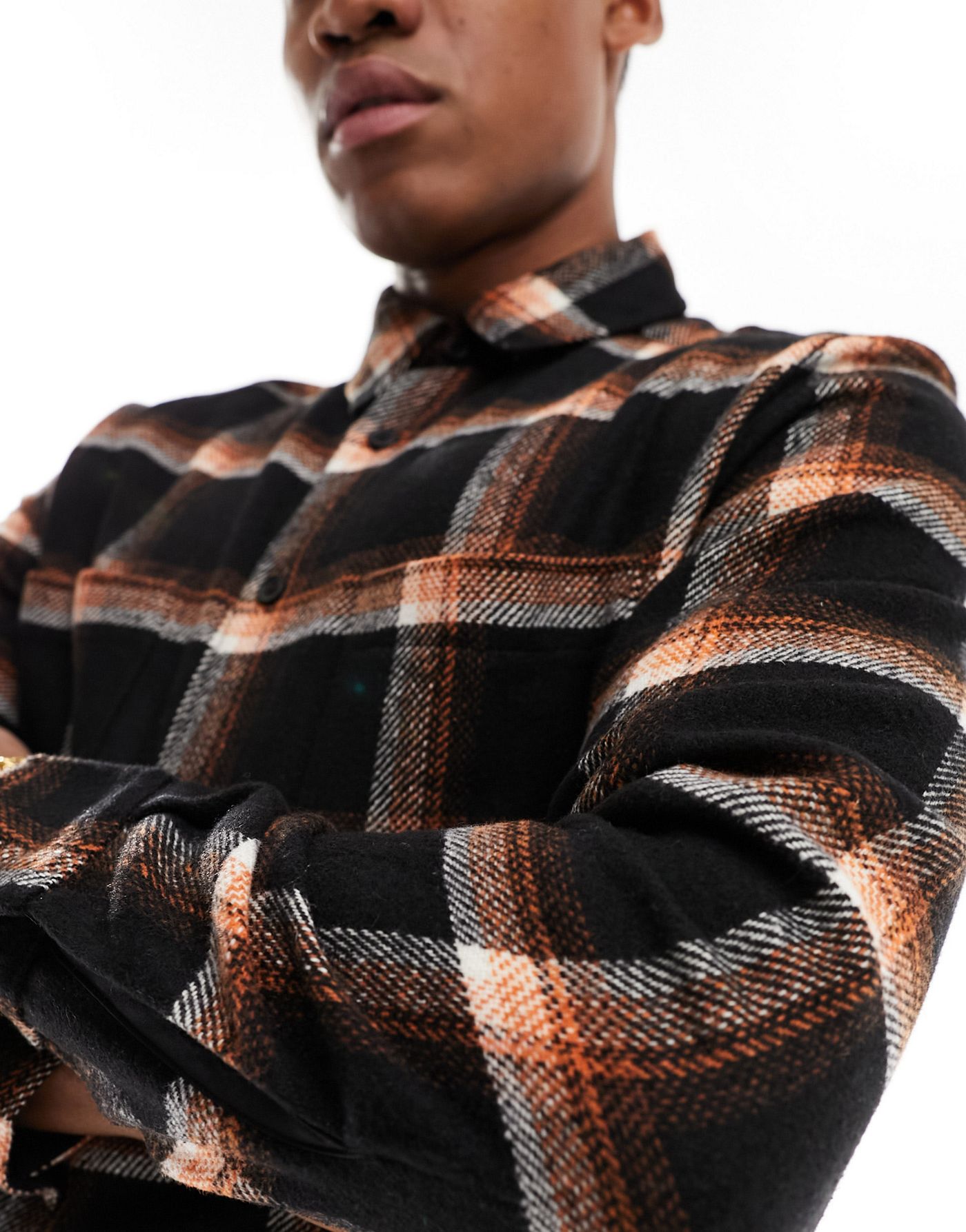 ASOS DESIGN overshirt in wool mix black check