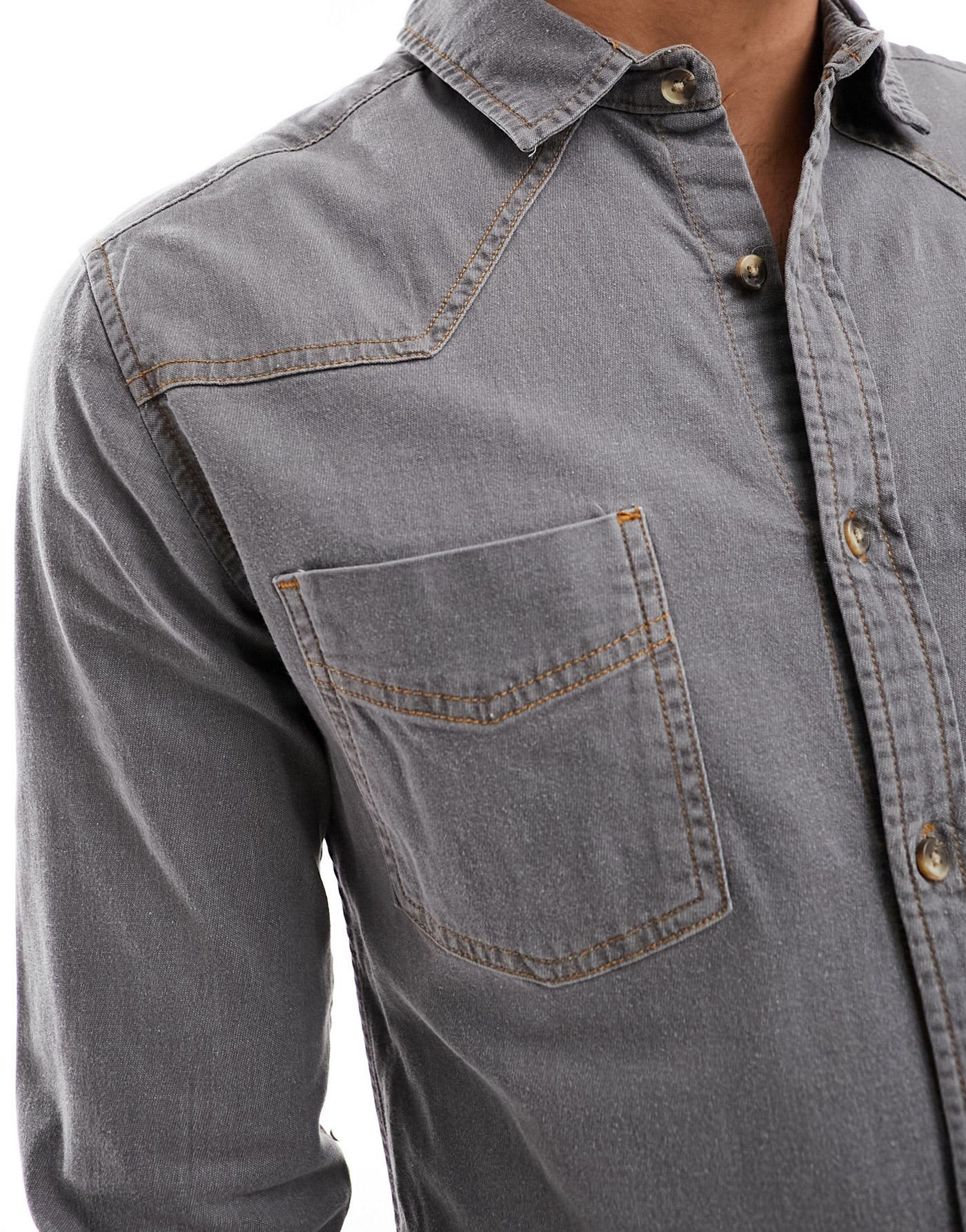 ASOS DESIGN slim western denim shirt with contrast stitching in washed black