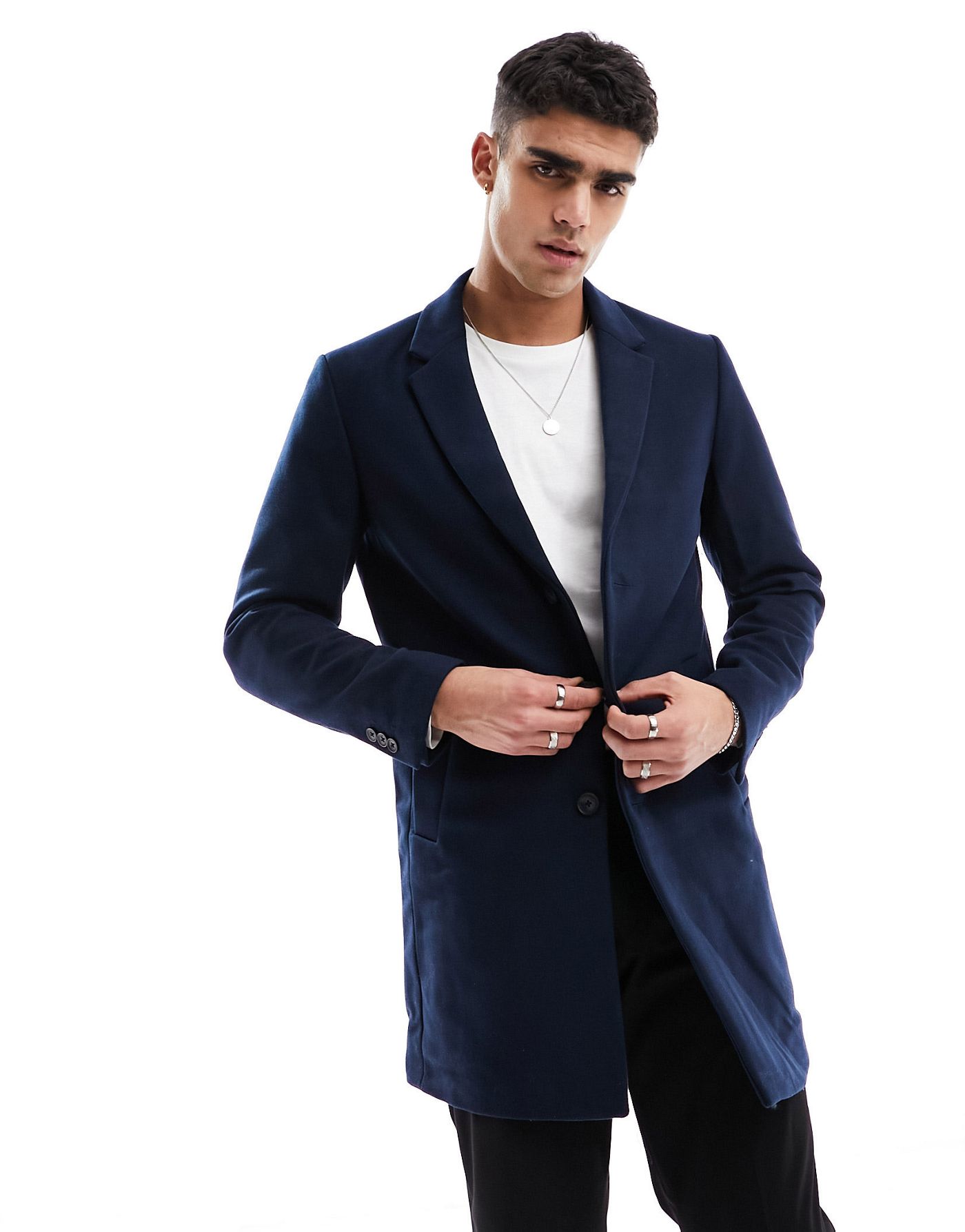 Jack & Jones Premium wool overcoat in navy