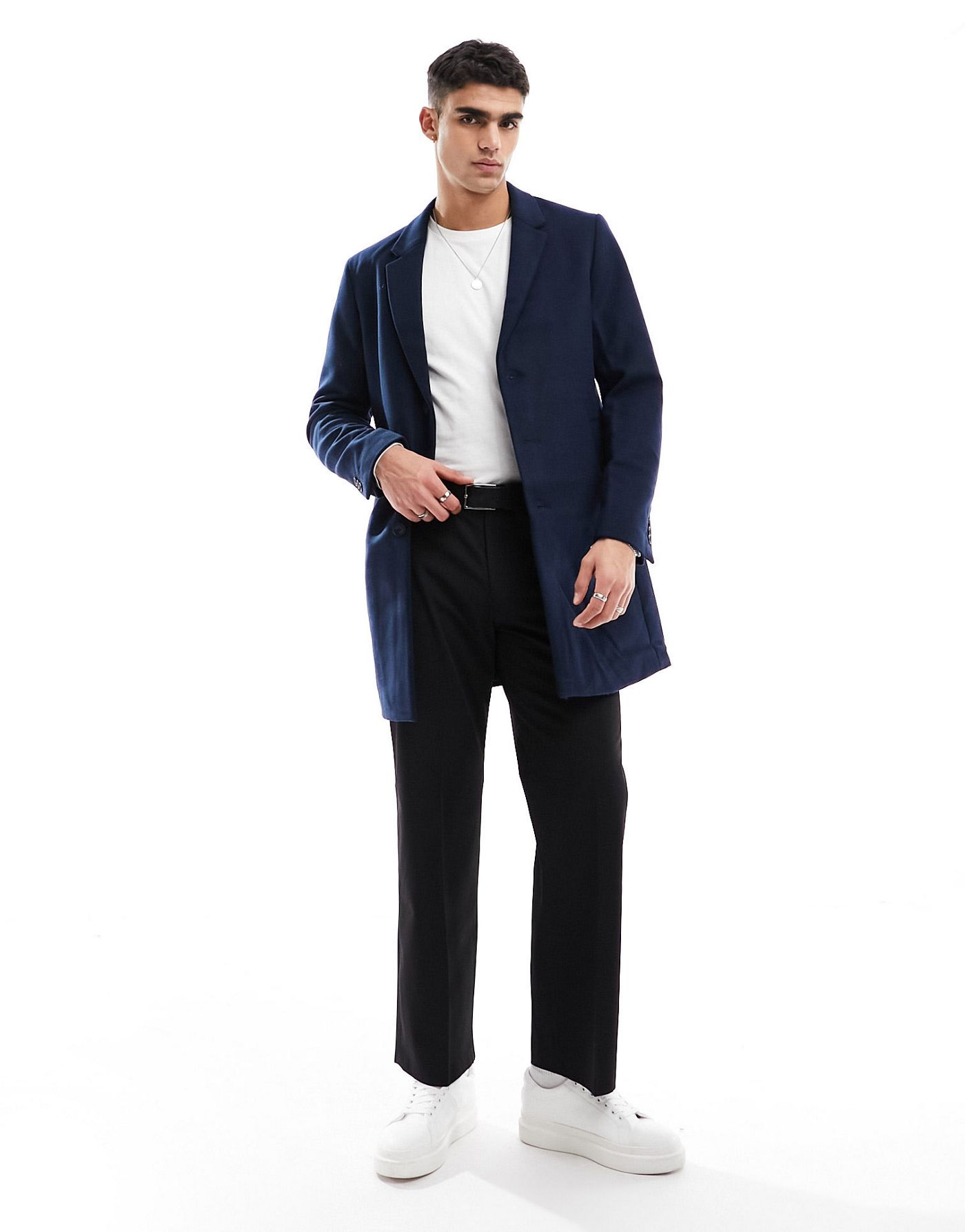 Jack & Jones Premium wool overcoat in navy